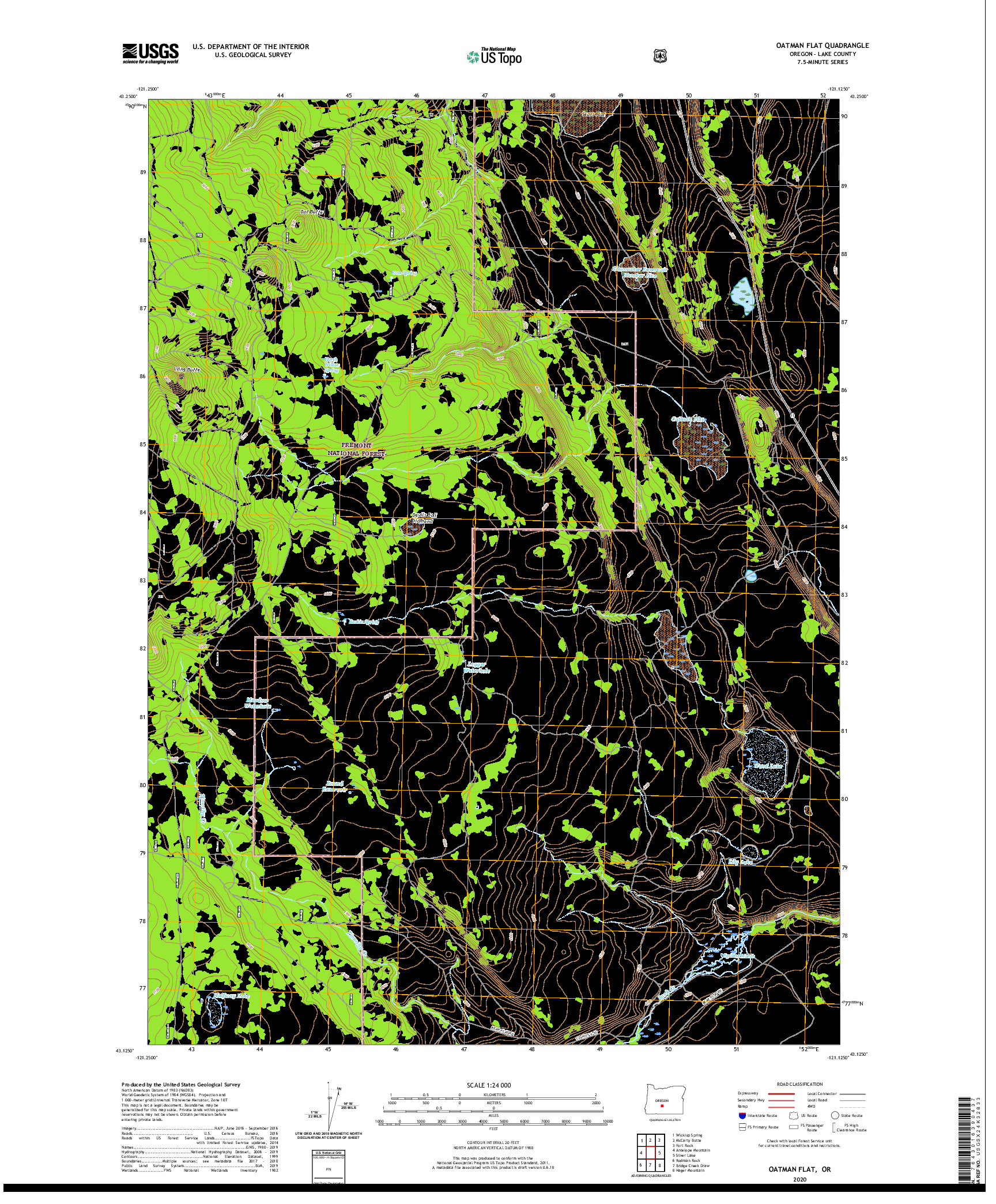 USGS US TOPO 7.5-MINUTE MAP FOR OATMAN FLAT, OR 2020