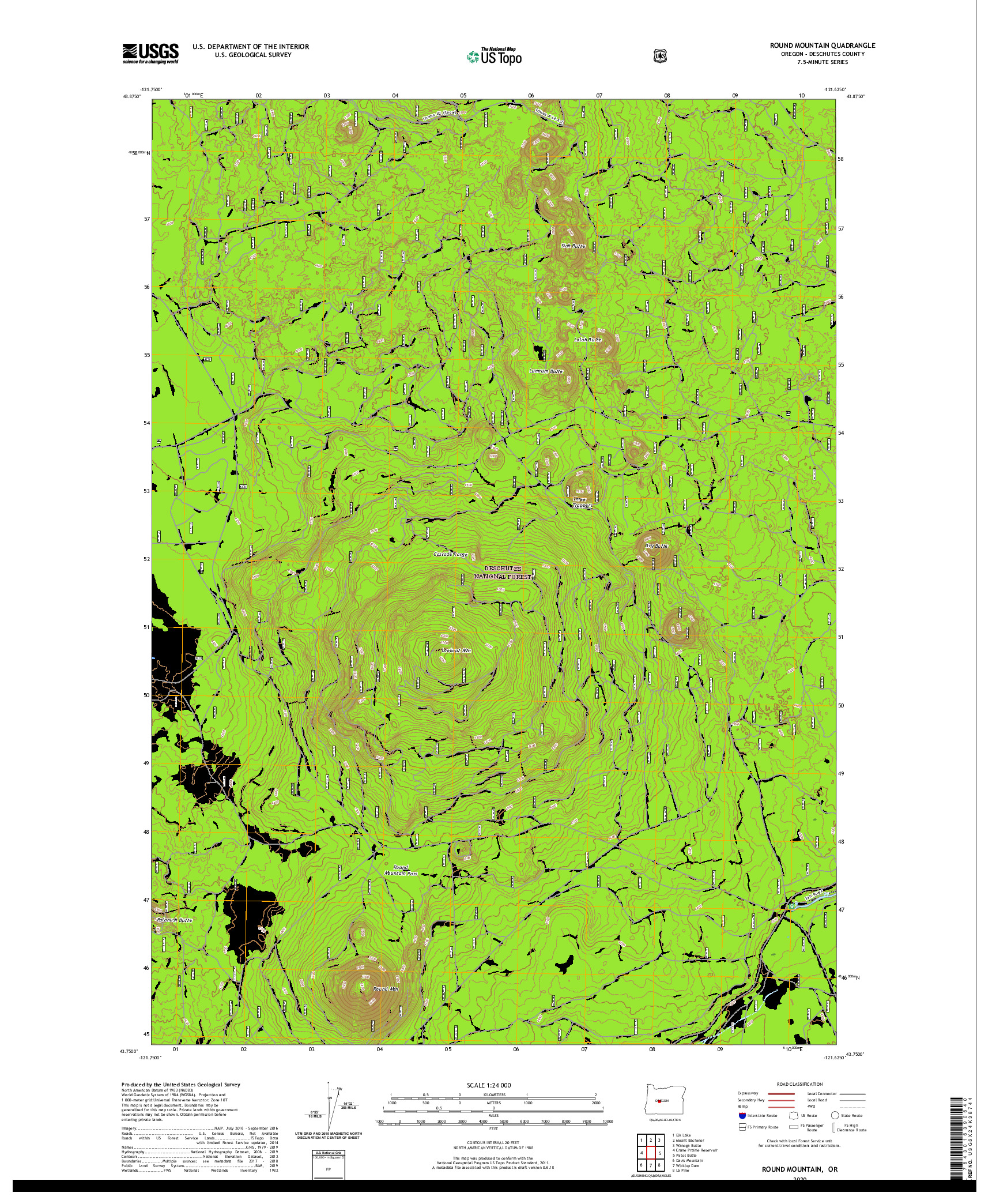 USGS US TOPO 7.5-MINUTE MAP FOR ROUND MOUNTAIN, OR 2020