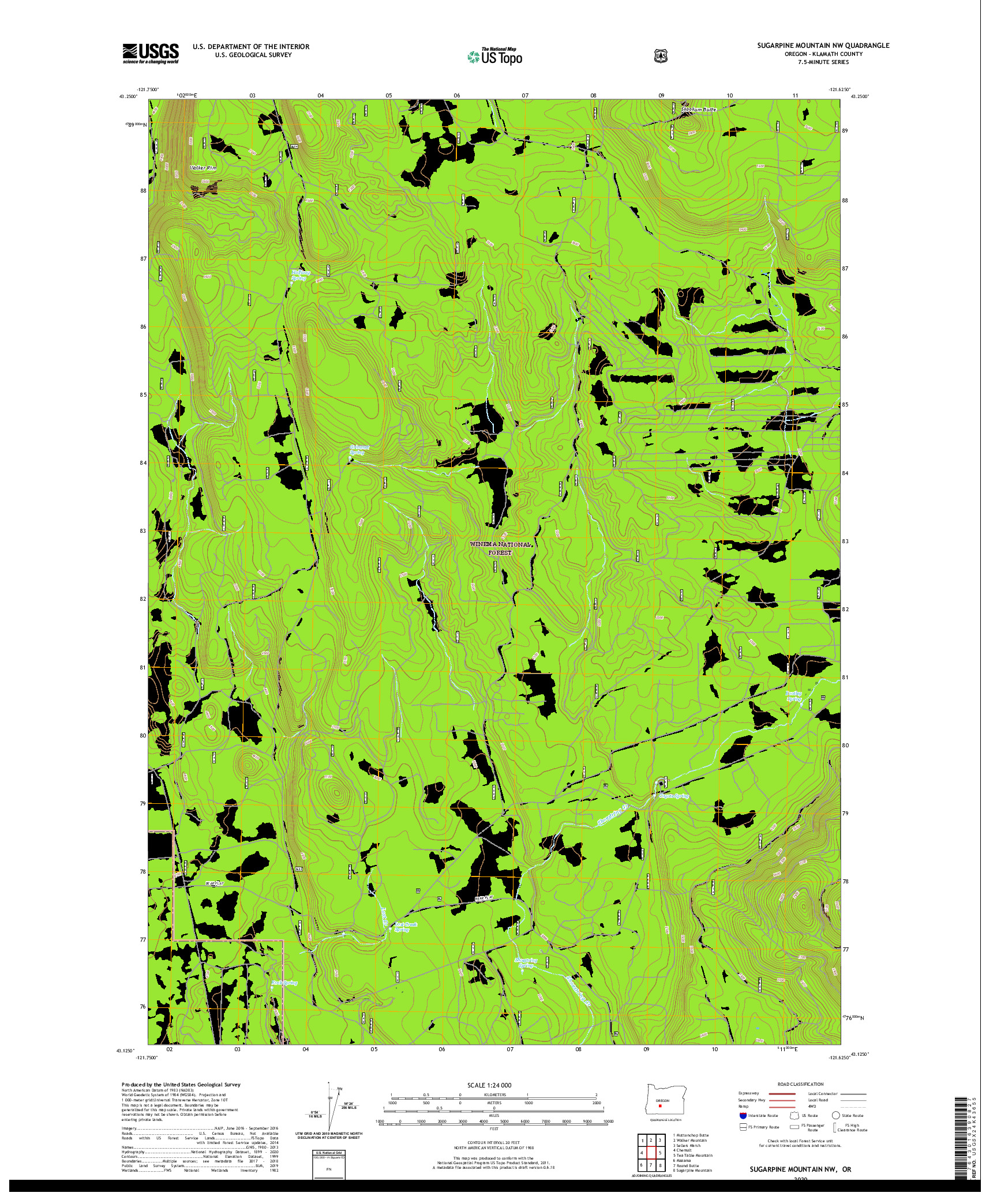 USGS US TOPO 7.5-MINUTE MAP FOR SUGARPINE MOUNTAIN NW, OR 2020