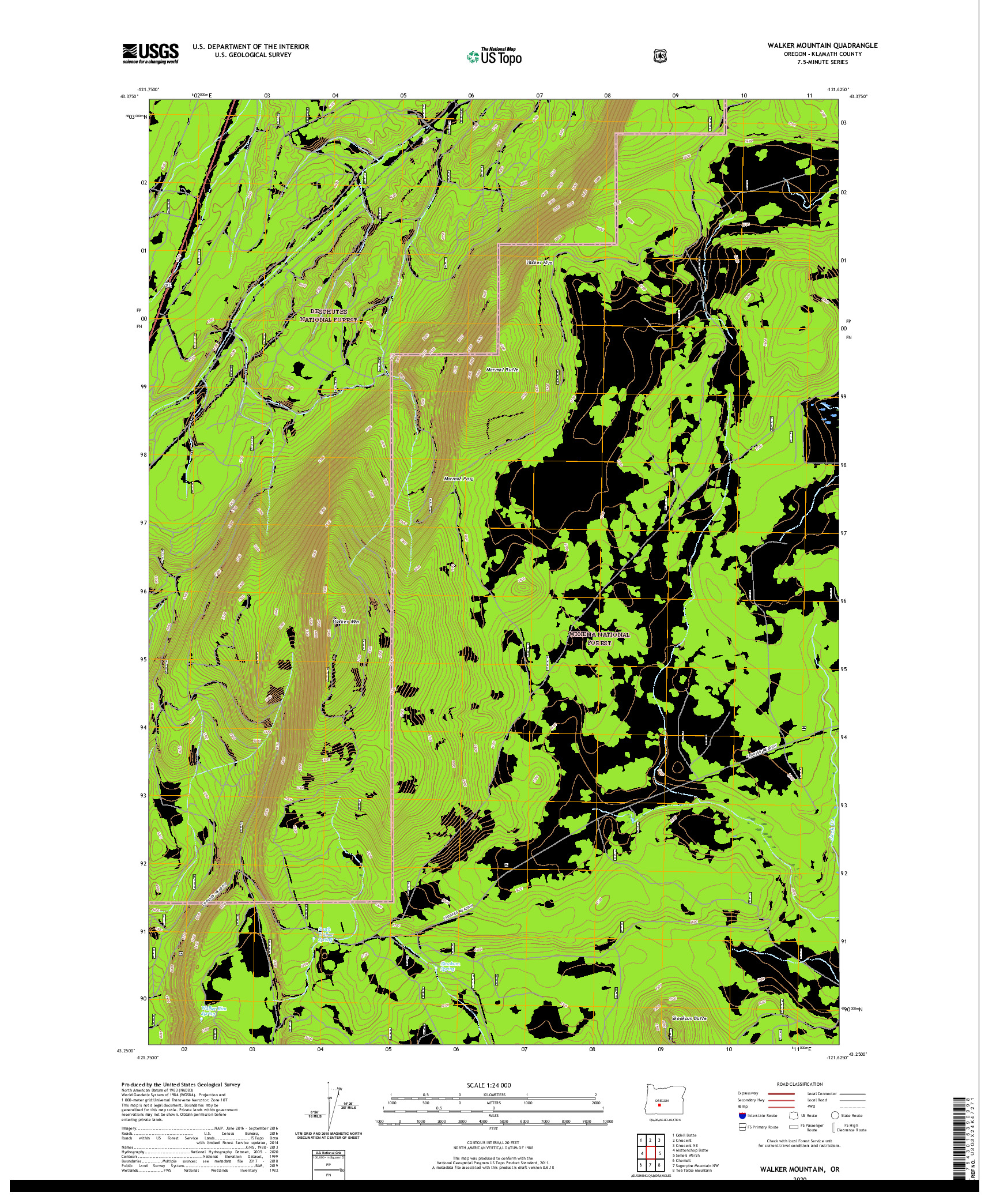 USGS US TOPO 7.5-MINUTE MAP FOR WALKER MOUNTAIN, OR 2020