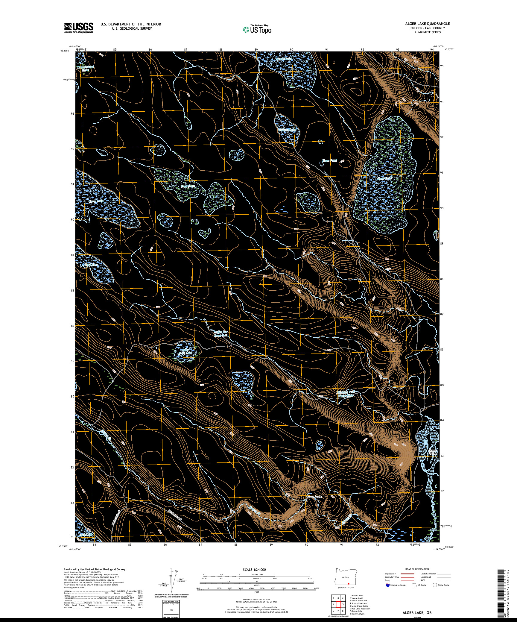 USGS US TOPO 7.5-MINUTE MAP FOR ALGER LAKE, OR 2020