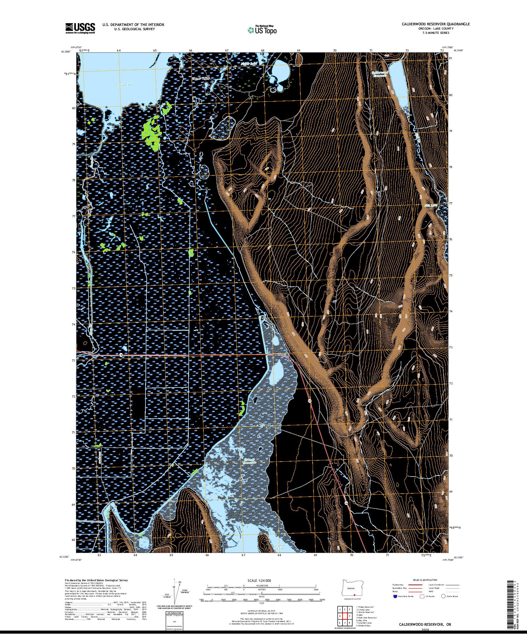 USGS US TOPO 7.5-MINUTE MAP FOR CALDERWOOD RESERVOIR, OR 2020