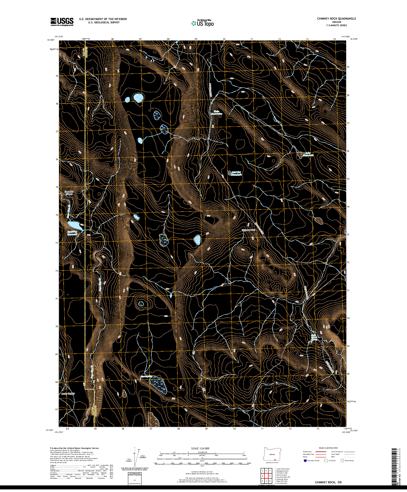 USGS US TOPO 7.5-MINUTE MAP FOR CHIMNEY ROCK, OR 2020