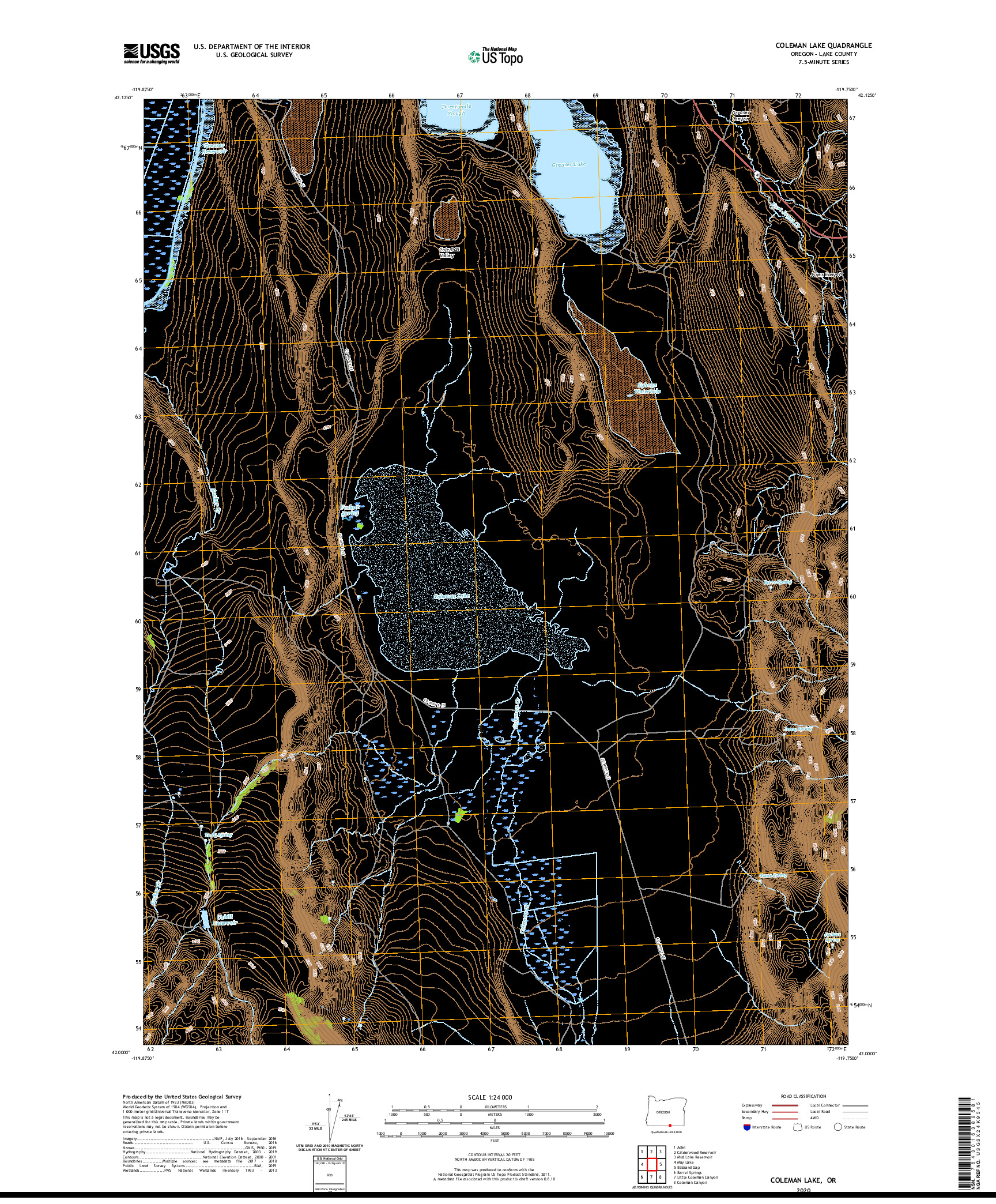 USGS US TOPO 7.5-MINUTE MAP FOR COLEMAN LAKE, OR 2020