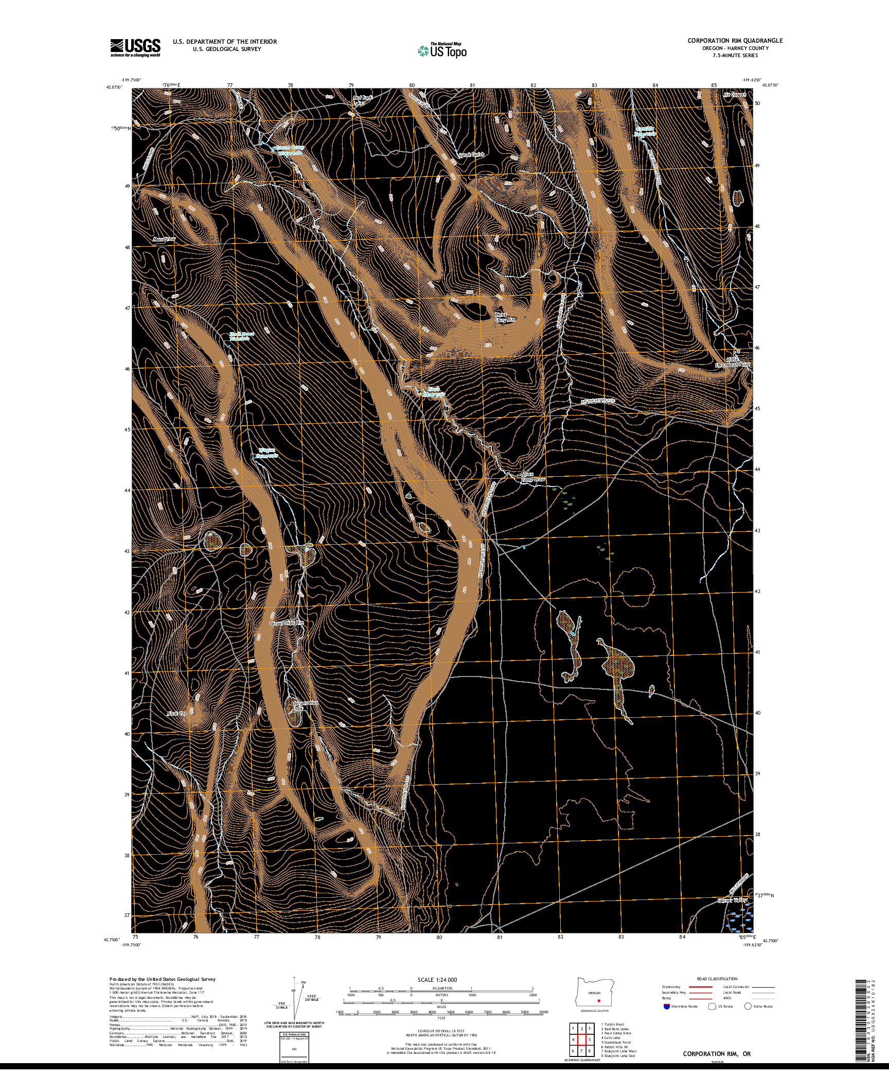 USGS US TOPO 7.5-MINUTE MAP FOR CORPORATION RIM, OR 2020