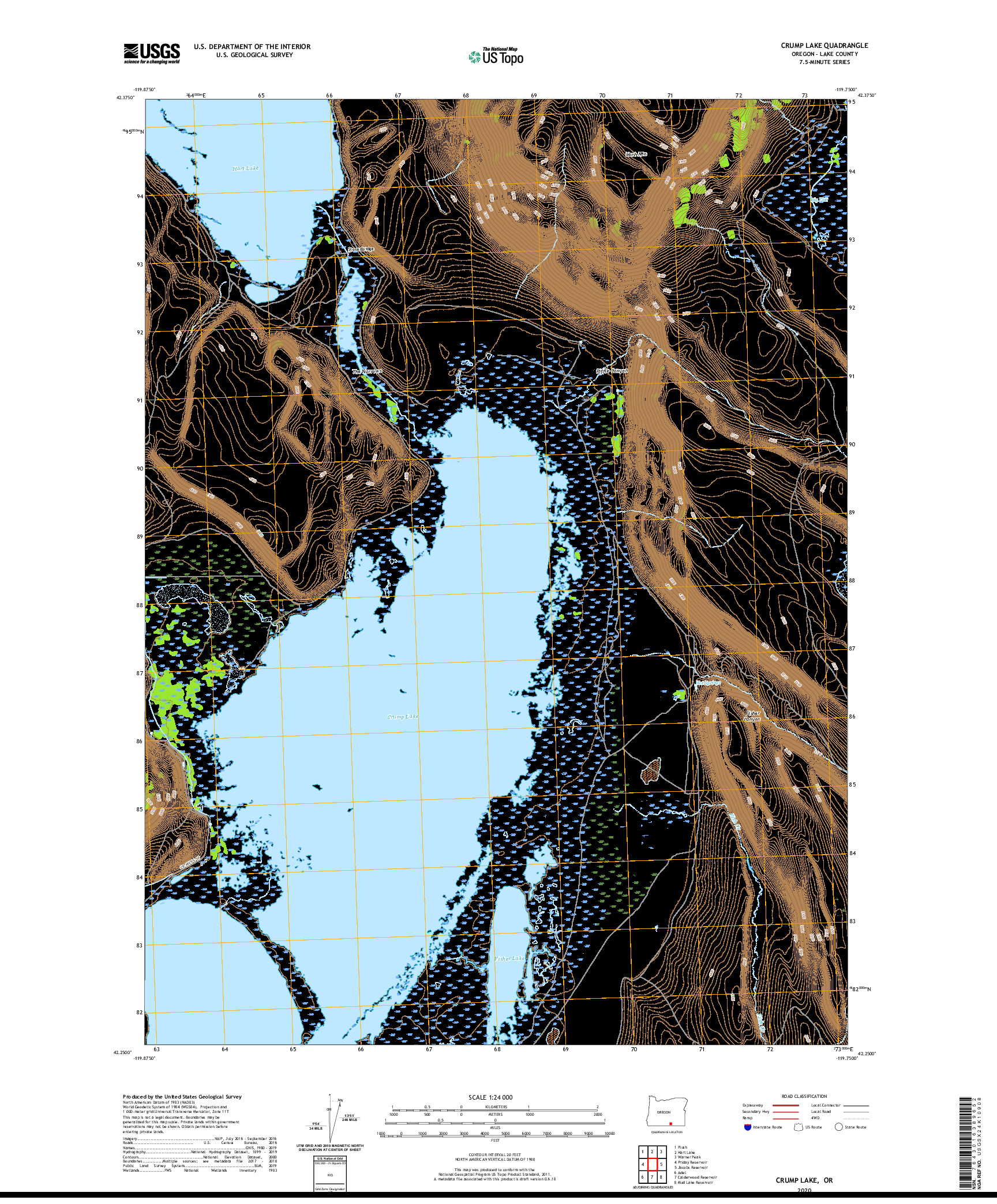 USGS US TOPO 7.5-MINUTE MAP FOR CRUMP LAKE, OR 2020