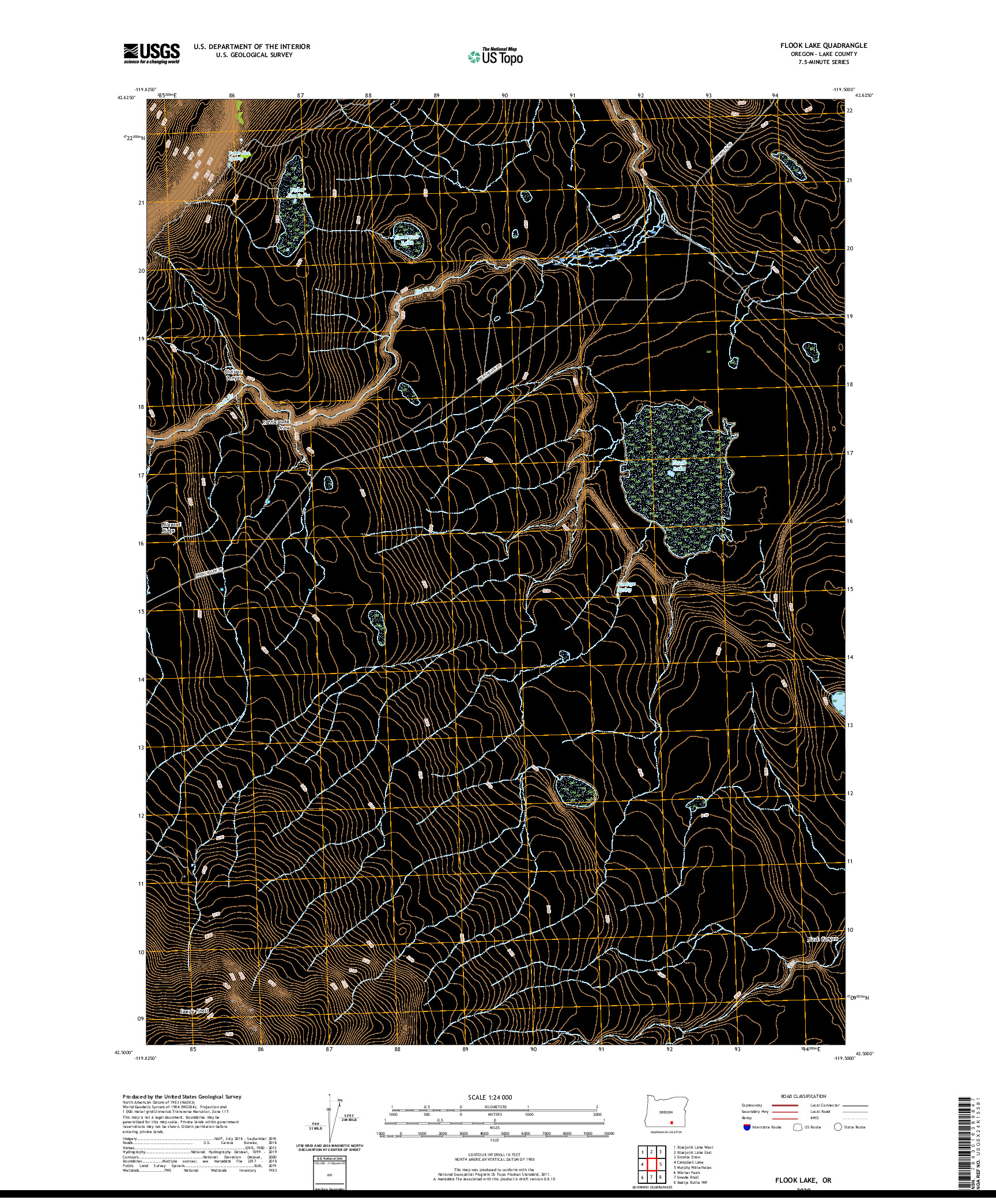 USGS US TOPO 7.5-MINUTE MAP FOR FLOOK LAKE, OR 2020