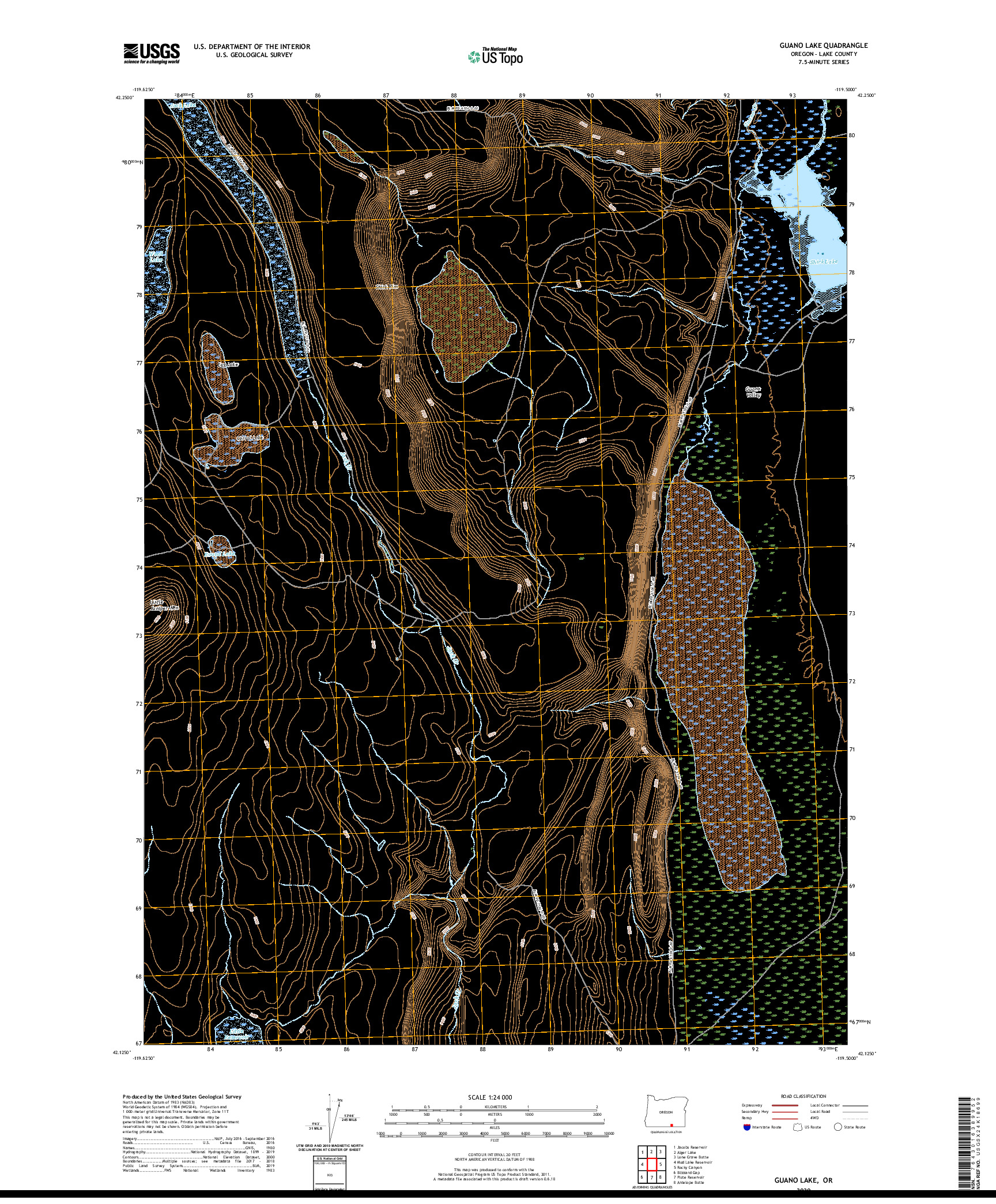 USGS US TOPO 7.5-MINUTE MAP FOR GUANO LAKE, OR 2020
