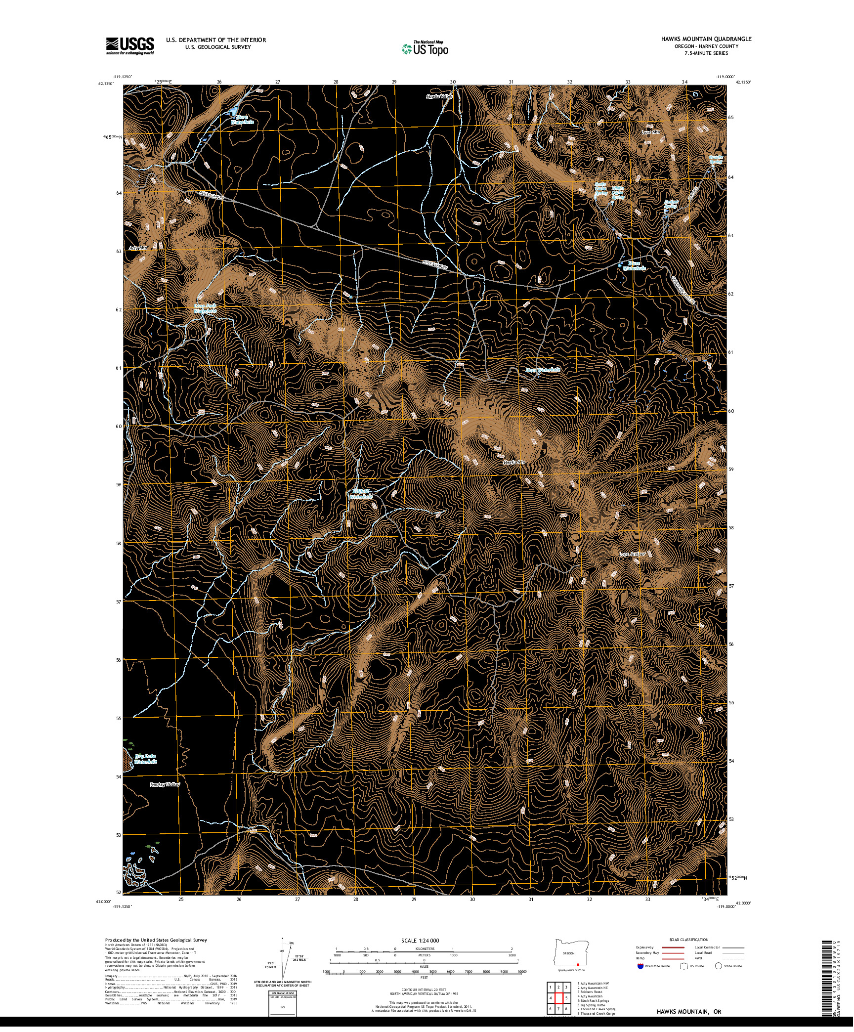 USGS US TOPO 7.5-MINUTE MAP FOR HAWKS MOUNTAIN, OR 2020