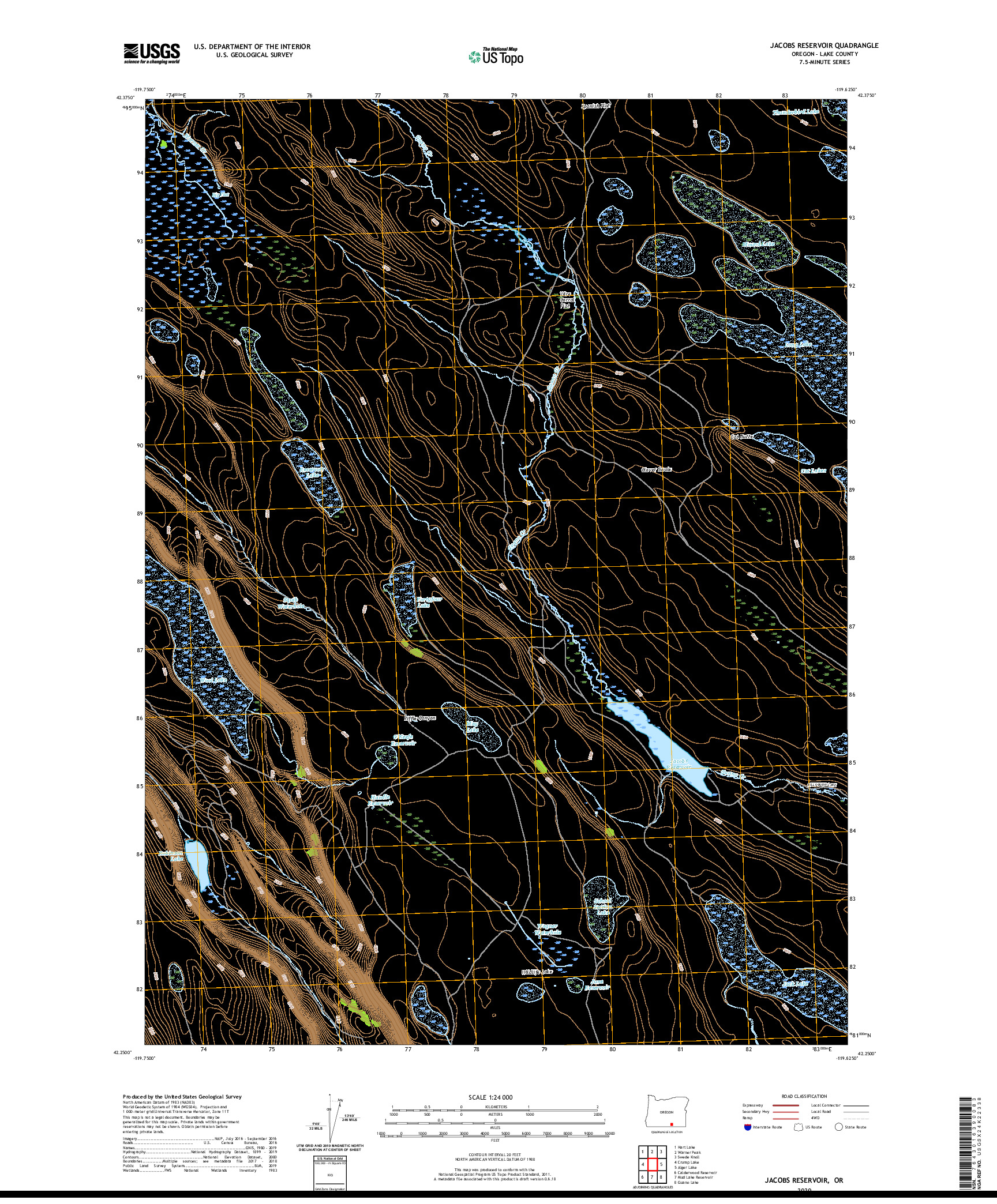 USGS US TOPO 7.5-MINUTE MAP FOR JACOBS RESERVOIR, OR 2020