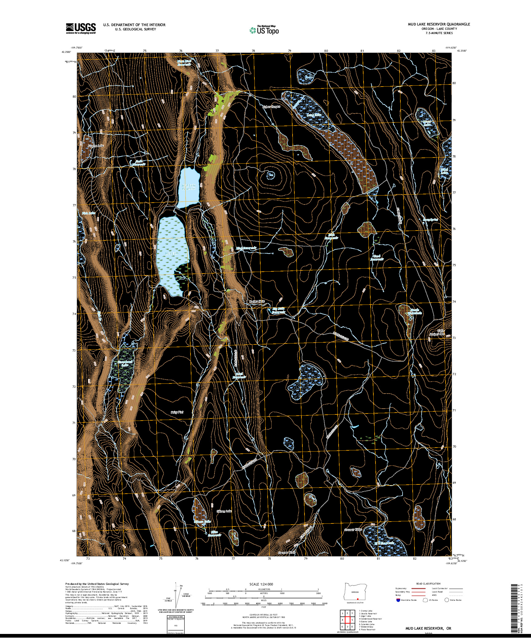 USGS US TOPO 7.5-MINUTE MAP FOR MUD LAKE RESERVOIR, OR 2020