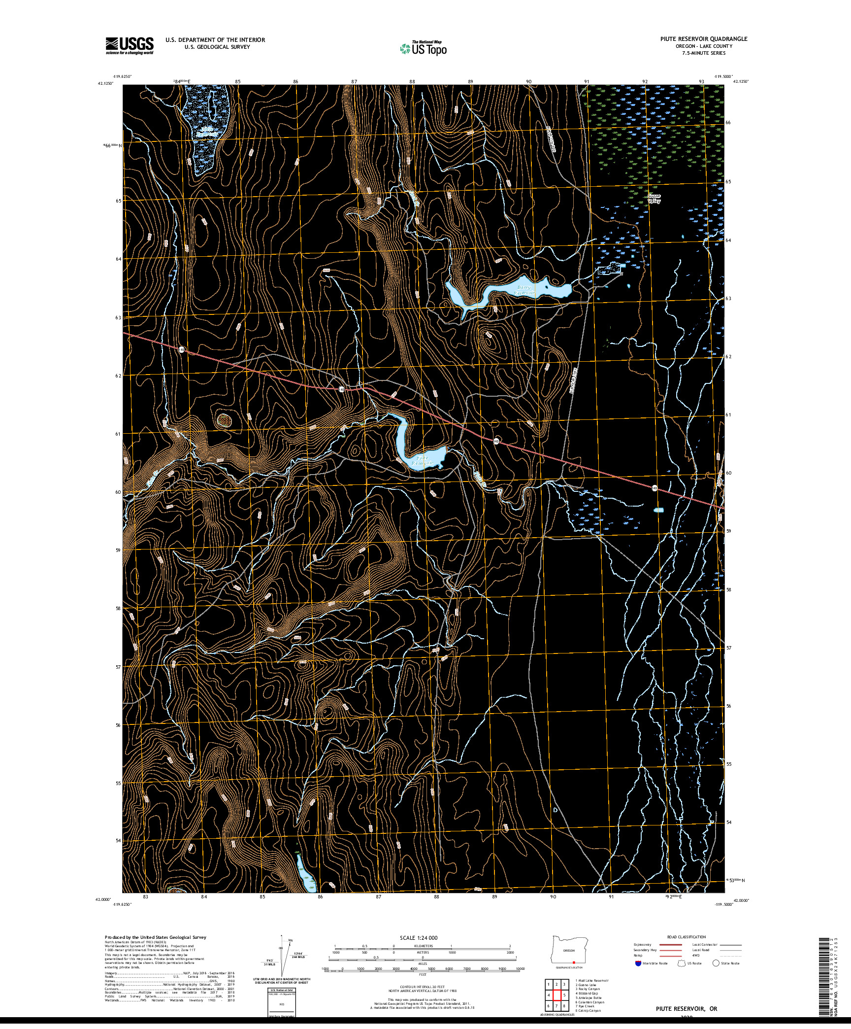 USGS US TOPO 7.5-MINUTE MAP FOR PIUTE RESERVOIR, OR 2020