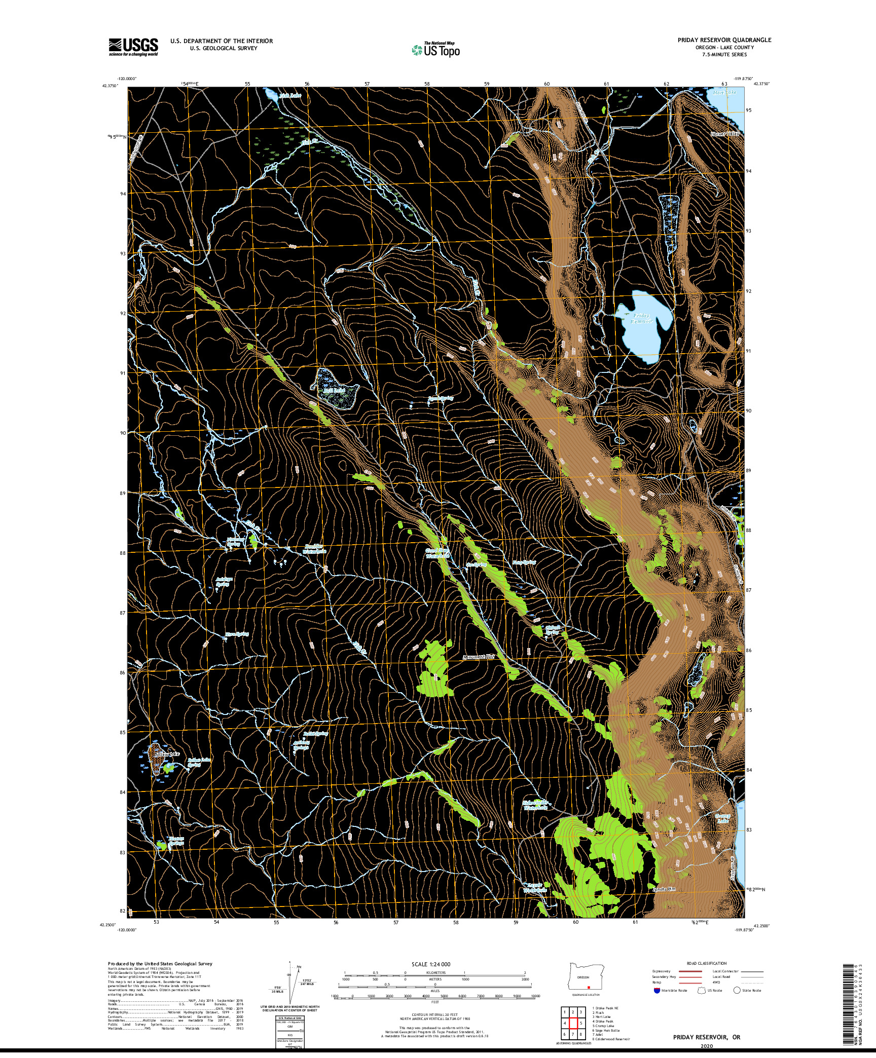 USGS US TOPO 7.5-MINUTE MAP FOR PRIDAY RESERVOIR, OR 2020