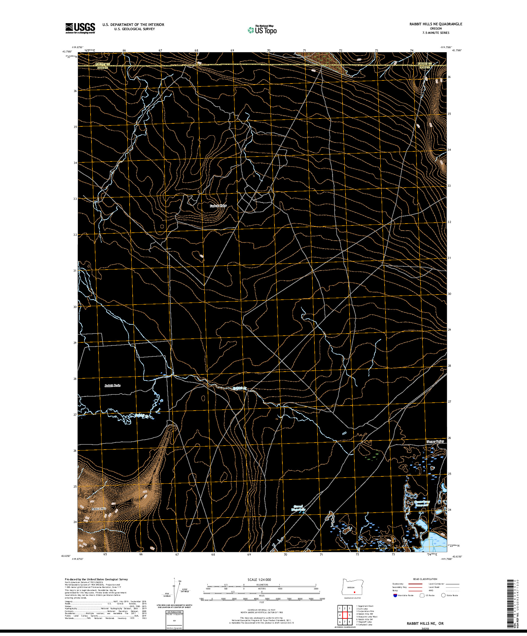 USGS US TOPO 7.5-MINUTE MAP FOR RABBIT HILLS NE, OR 2020