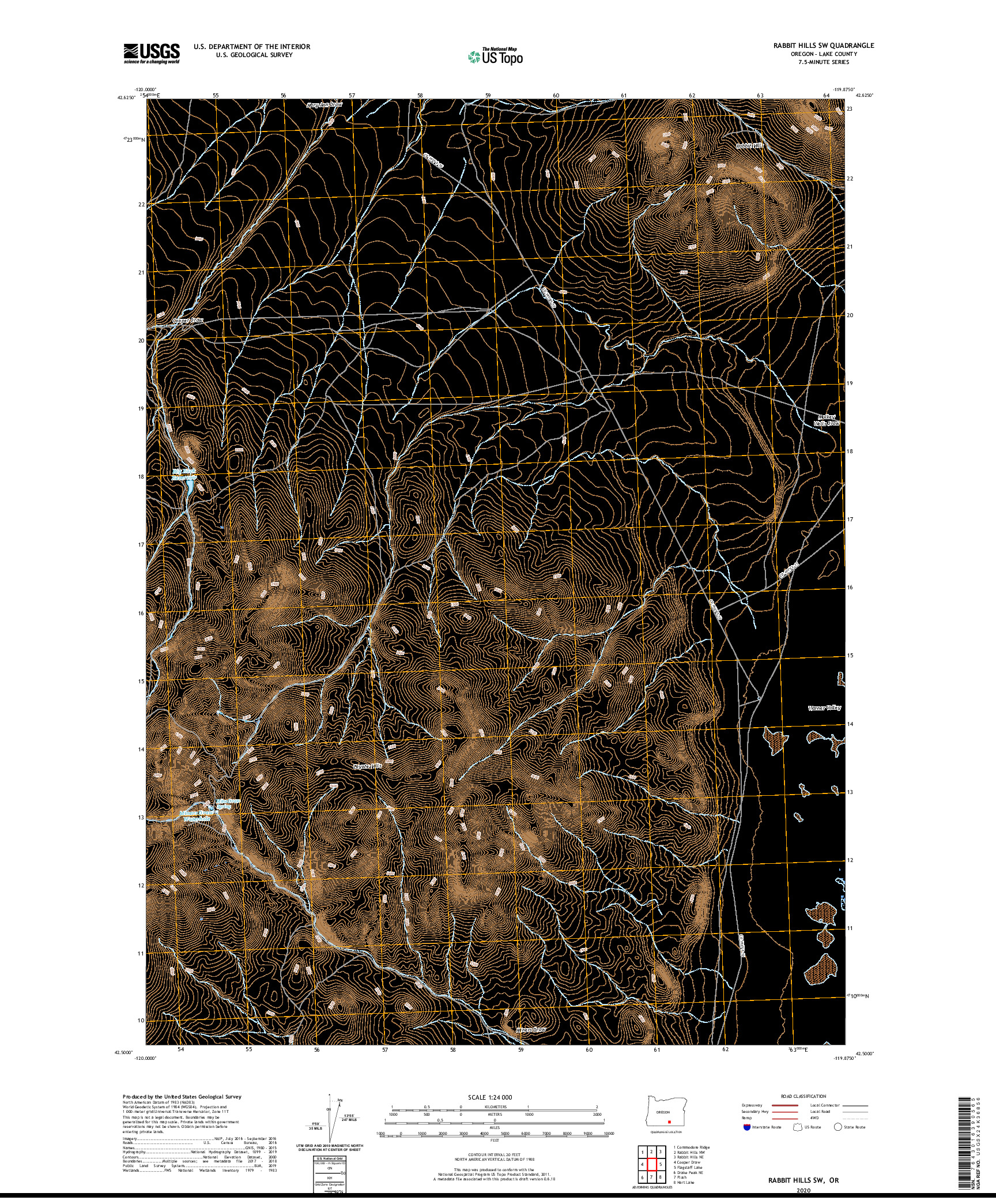 USGS US TOPO 7.5-MINUTE MAP FOR RABBIT HILLS SW, OR 2020