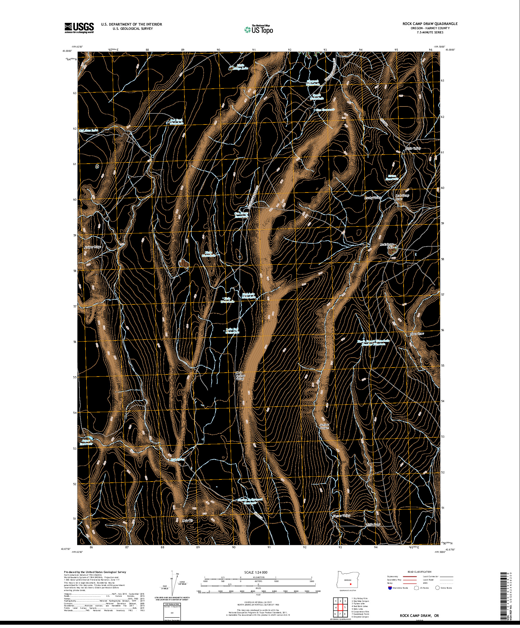 USGS US TOPO 7.5-MINUTE MAP FOR ROCK CAMP DRAW, OR 2020