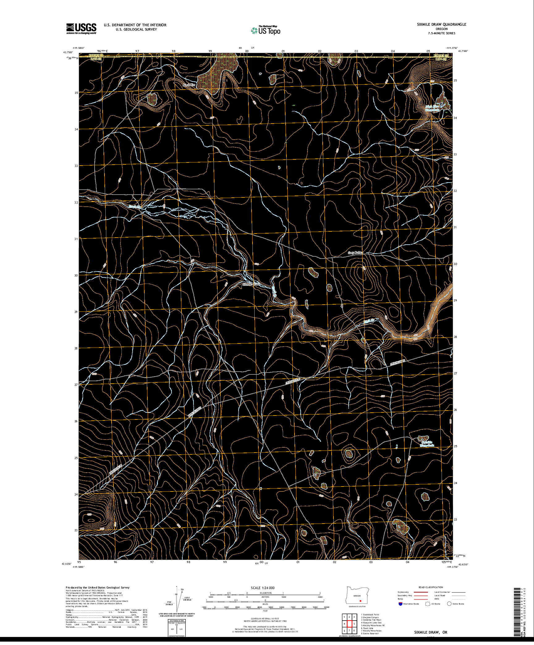 USGS US TOPO 7.5-MINUTE MAP FOR SIXMILE DRAW, OR 2020