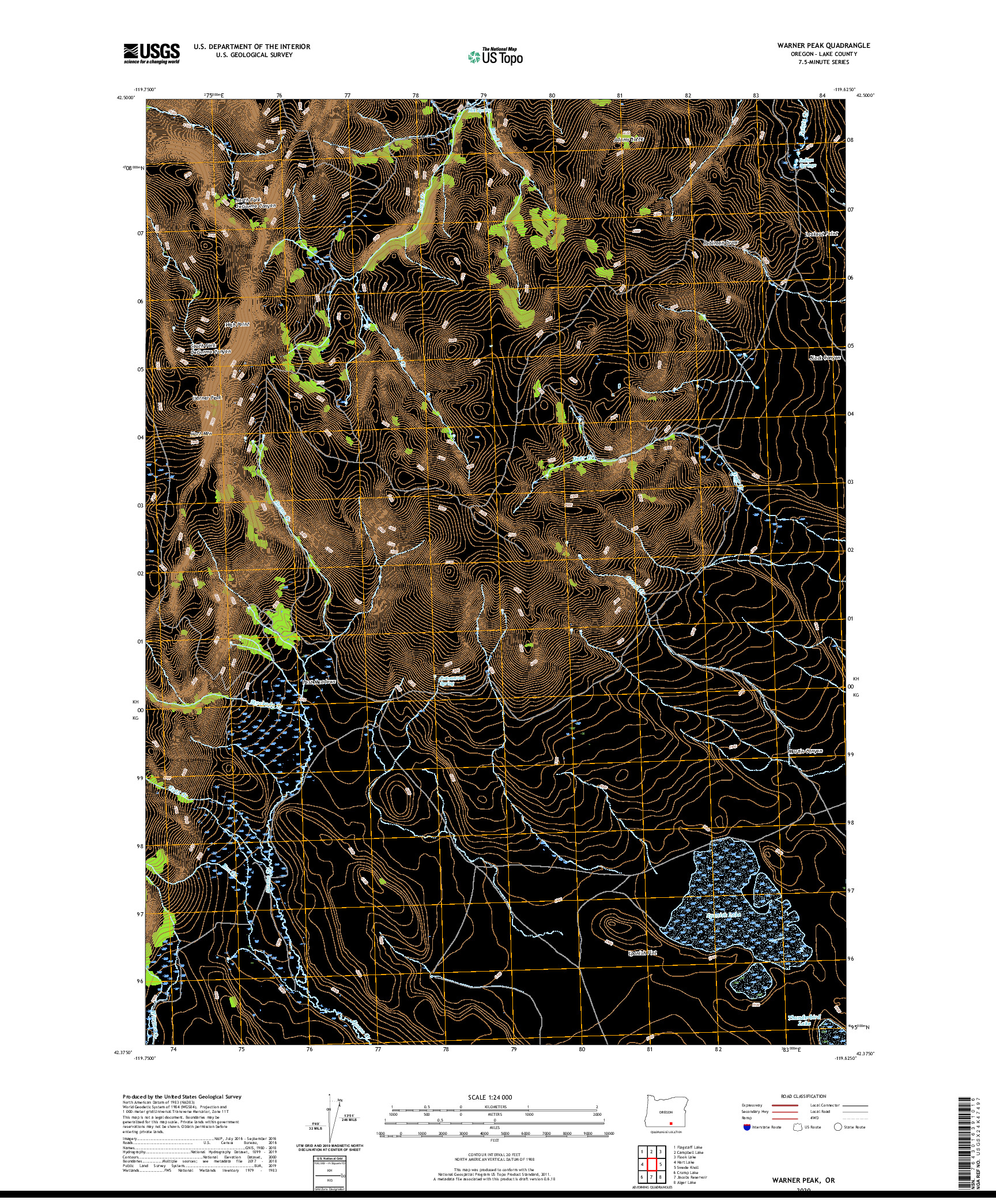 USGS US TOPO 7.5-MINUTE MAP FOR WARNER PEAK, OR 2020