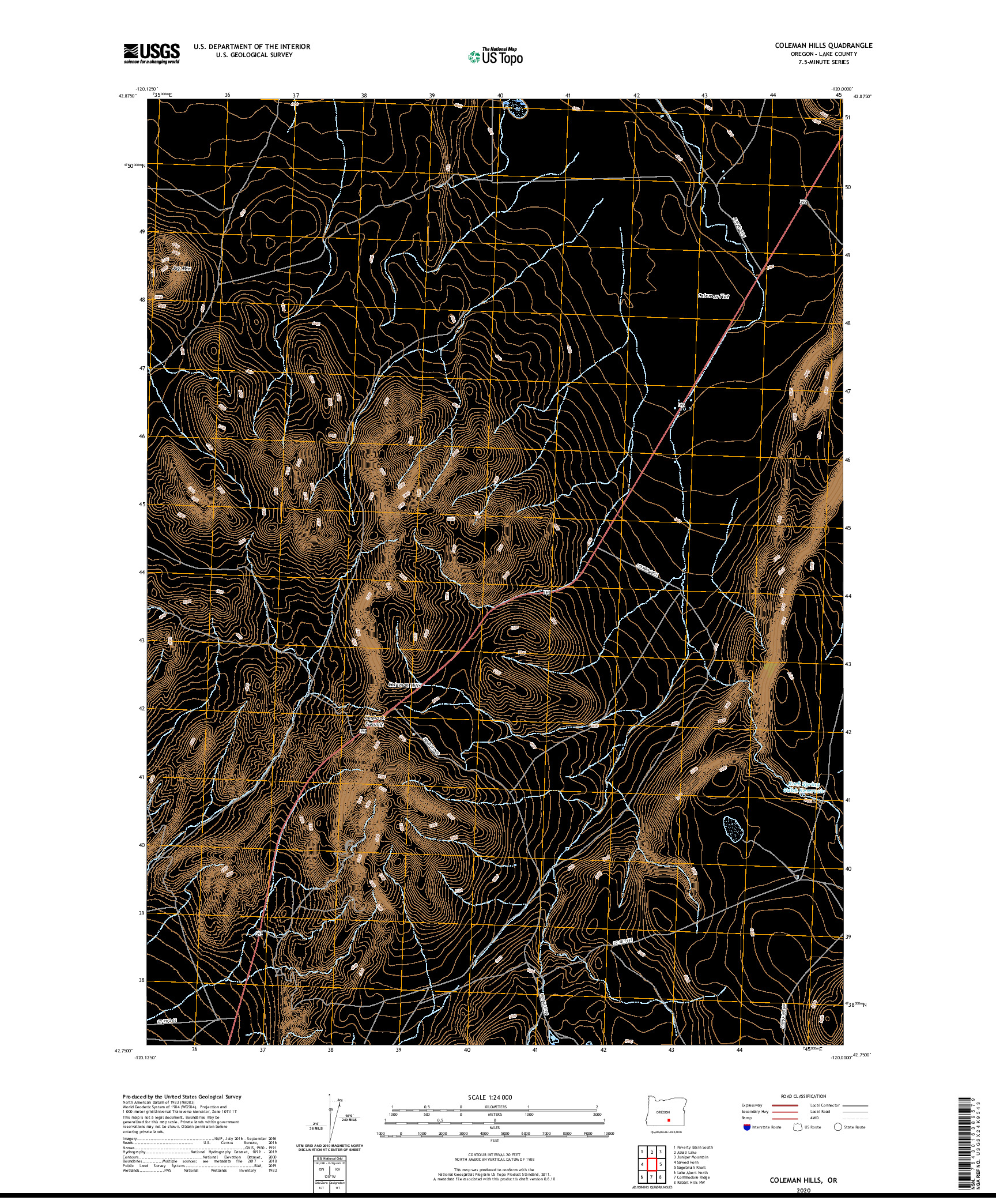 USGS US TOPO 7.5-MINUTE MAP FOR COLEMAN HILLS, OR 2020