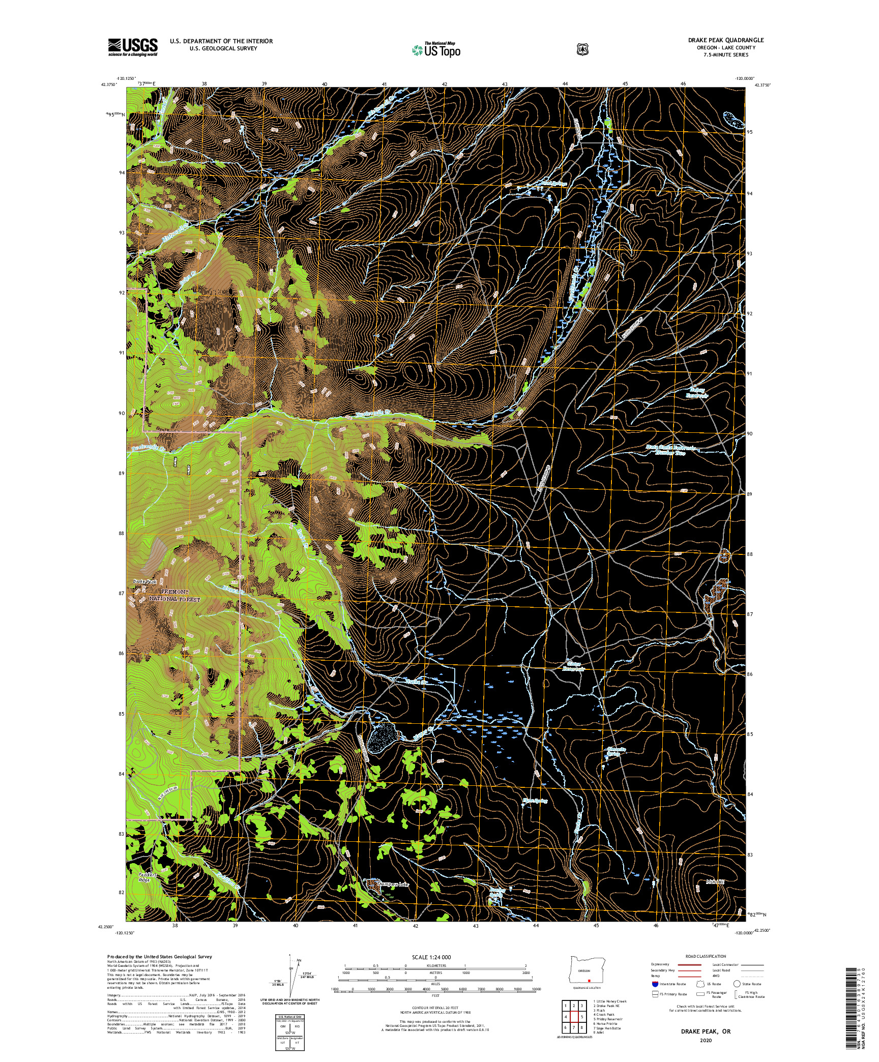 USGS US TOPO 7.5-MINUTE MAP FOR DRAKE PEAK, OR 2020