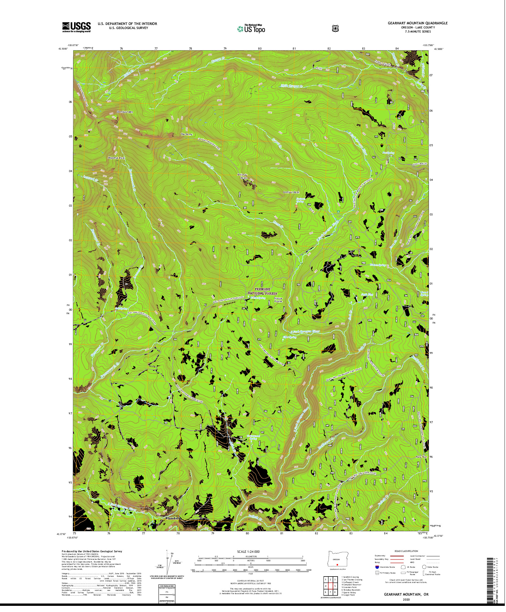 USGS US TOPO 7.5-MINUTE MAP FOR GEARHART MOUNTAIN, OR 2020