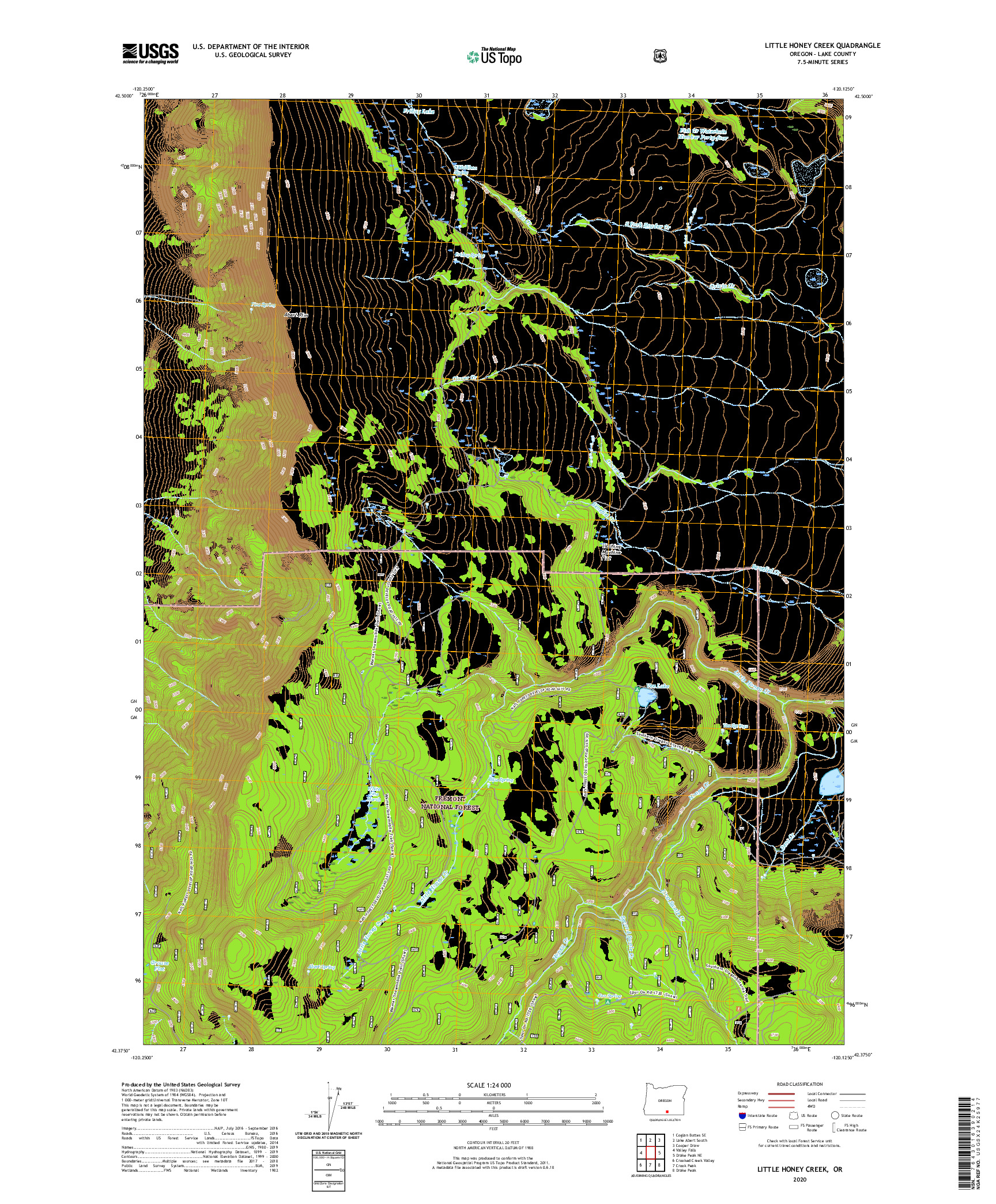 USGS US TOPO 7.5-MINUTE MAP FOR LITTLE HONEY CREEK, OR 2020