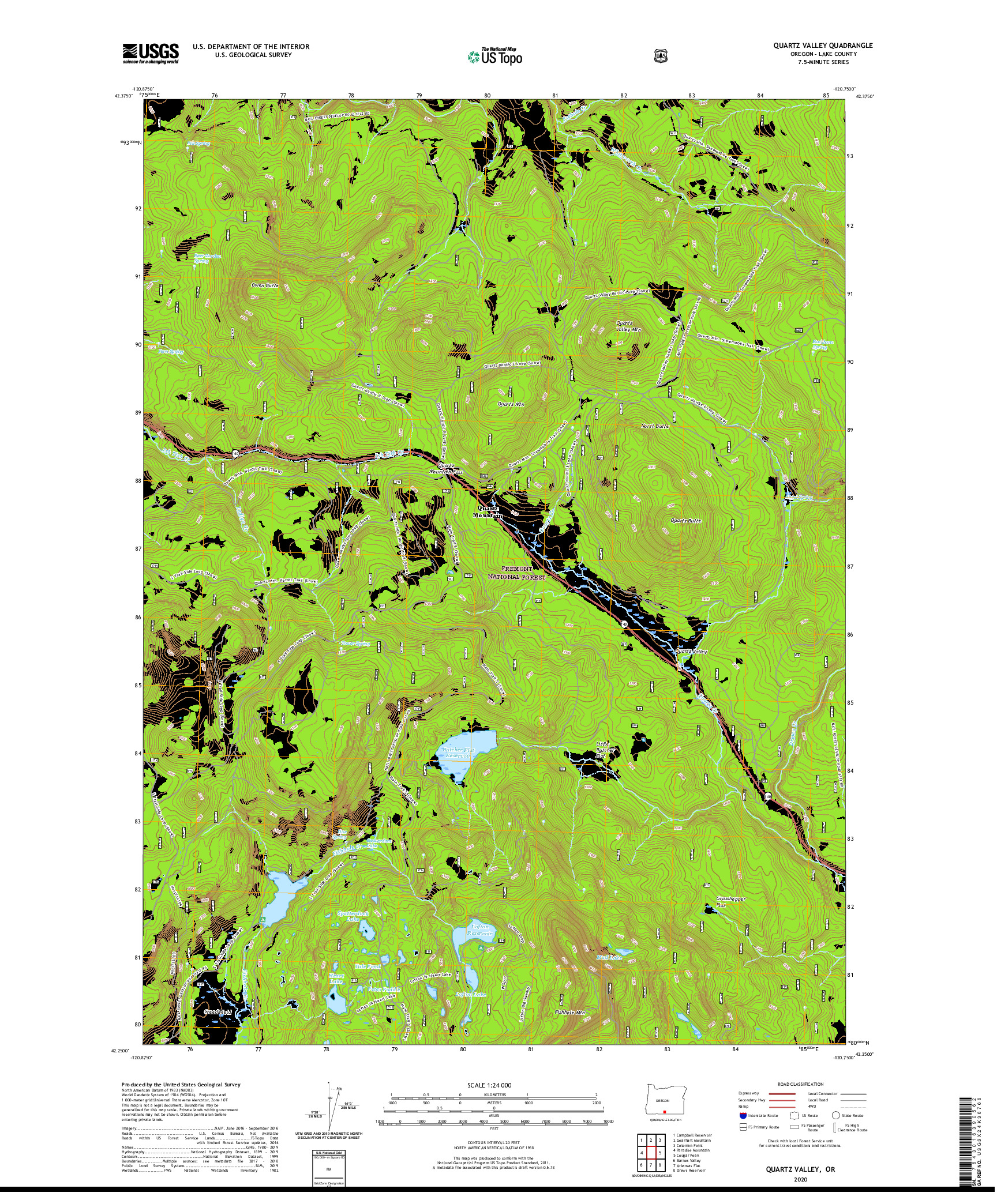 USGS US TOPO 7.5-MINUTE MAP FOR QUARTZ VALLEY, OR 2020