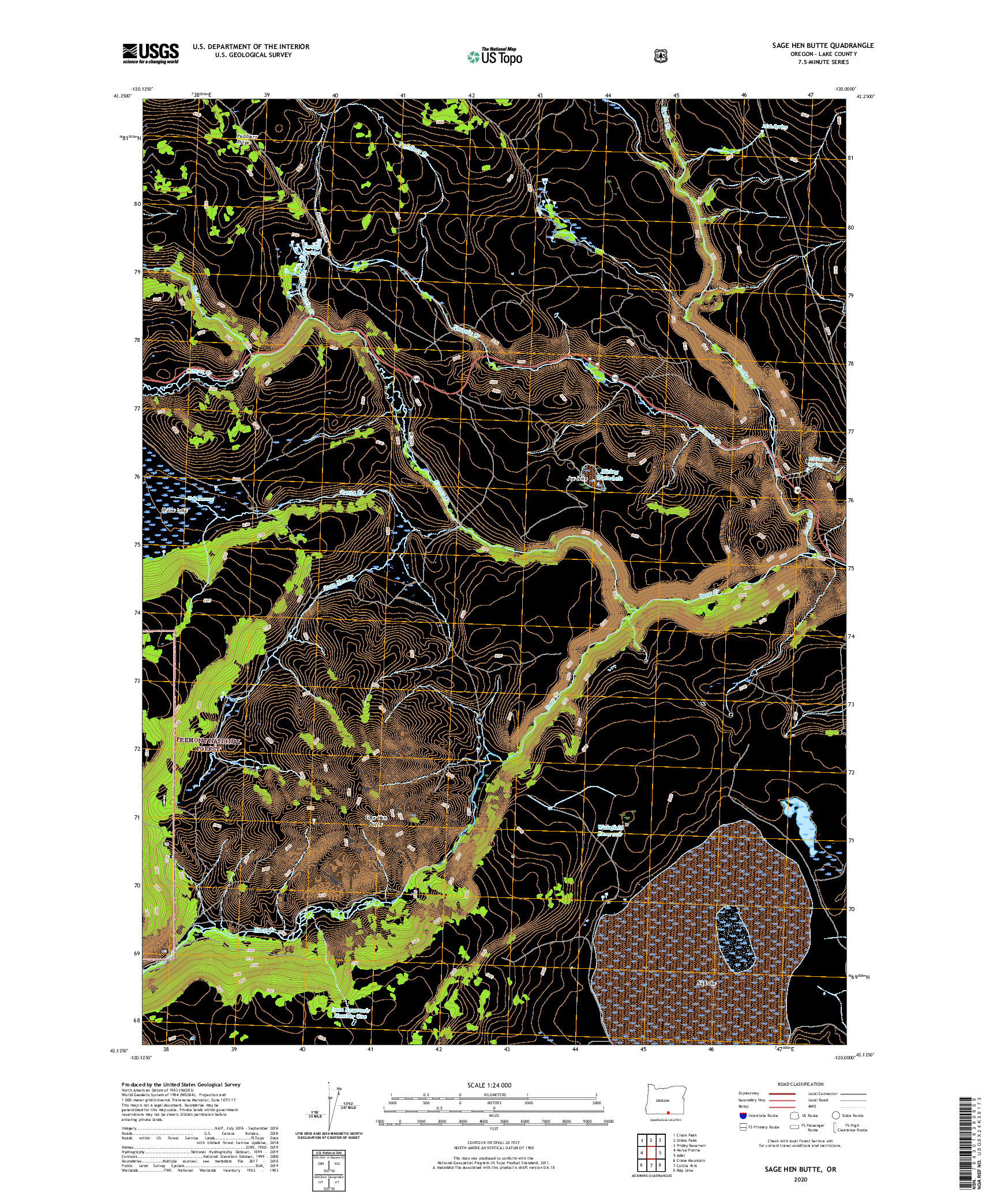 USGS US TOPO 7.5-MINUTE MAP FOR SAGE HEN BUTTE, OR 2020