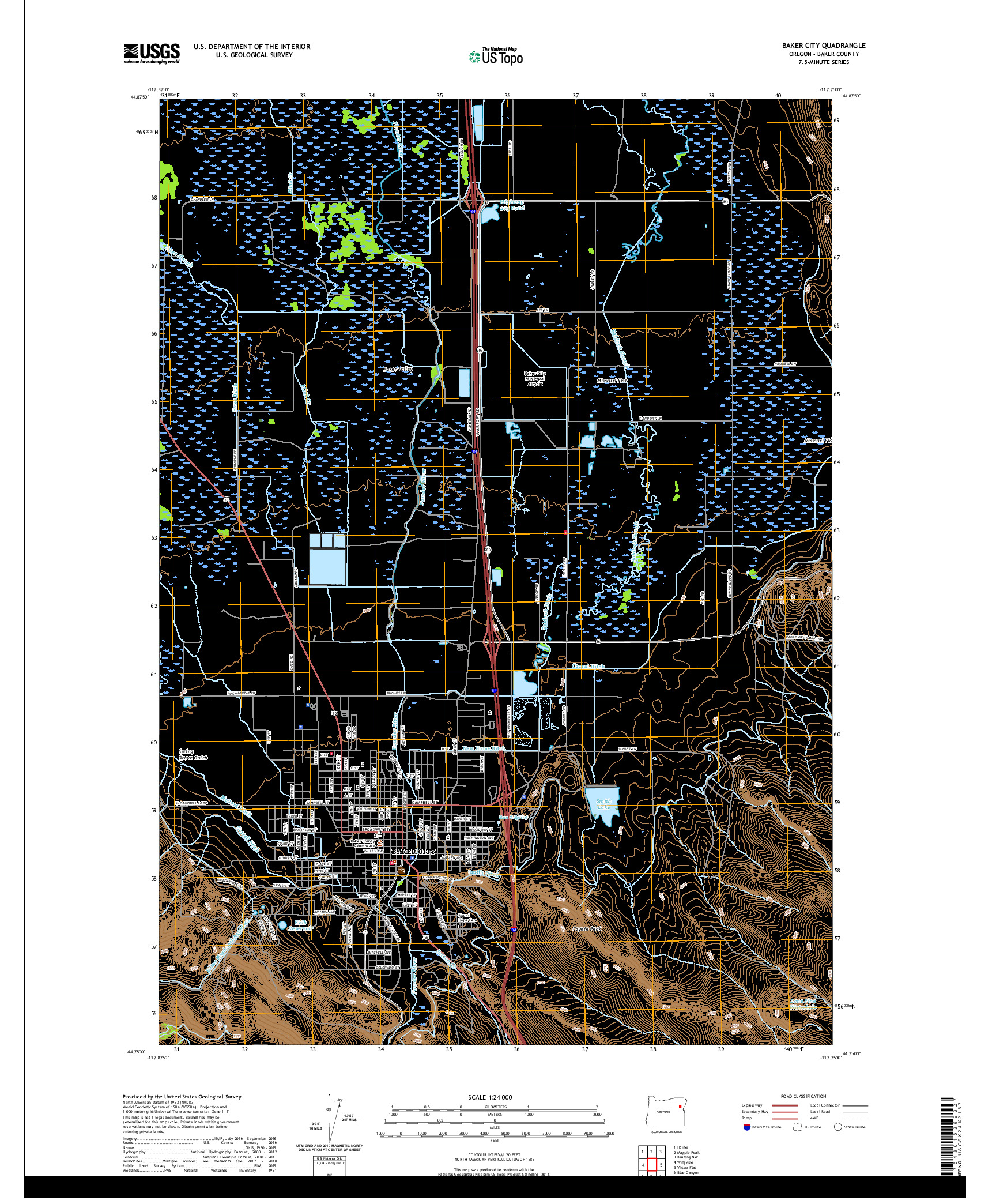 USGS US TOPO 7.5-MINUTE MAP FOR BAKER CITY, OR 2020