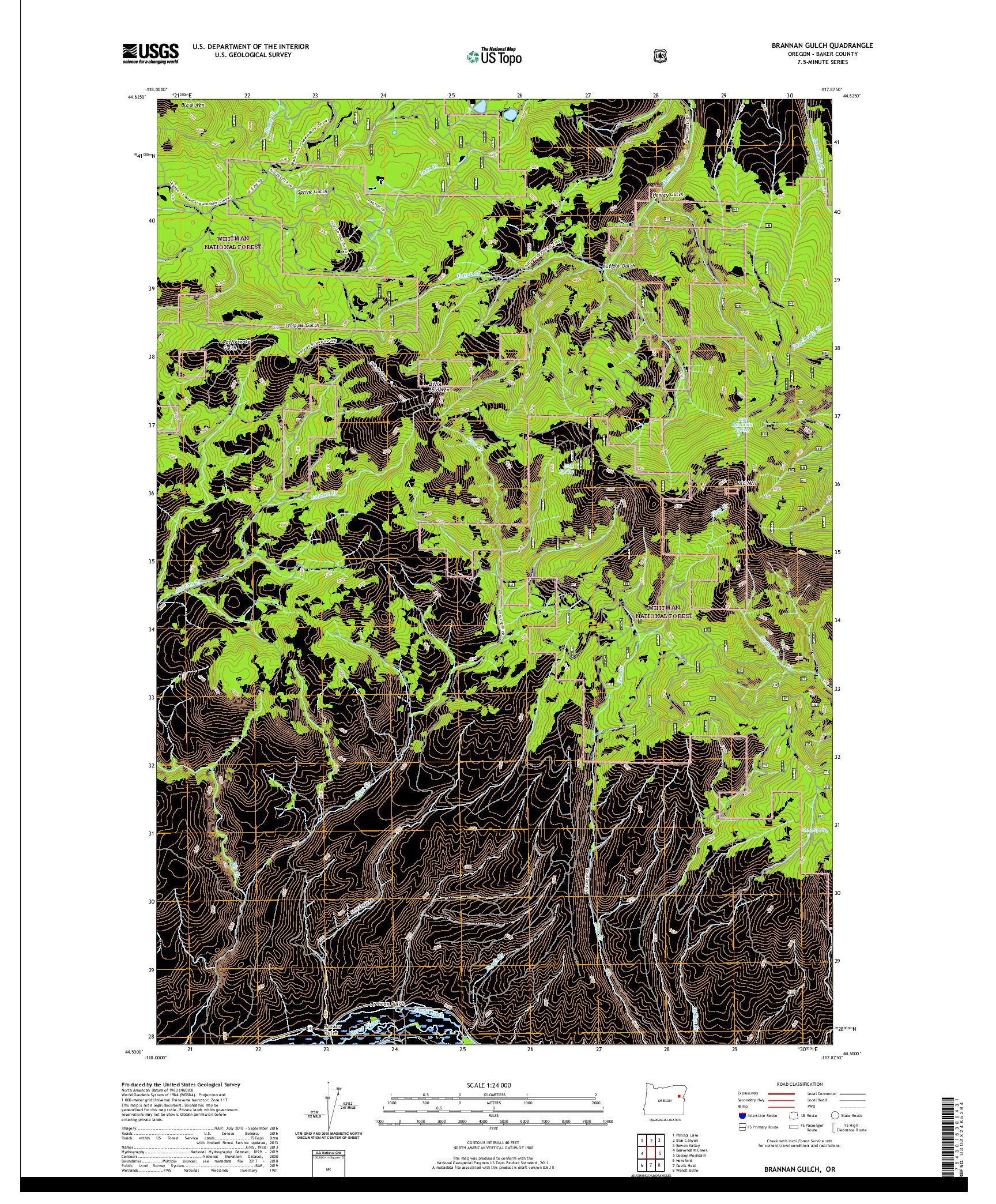 USGS US TOPO 7.5-MINUTE MAP FOR BRANNAN GULCH, OR 2020