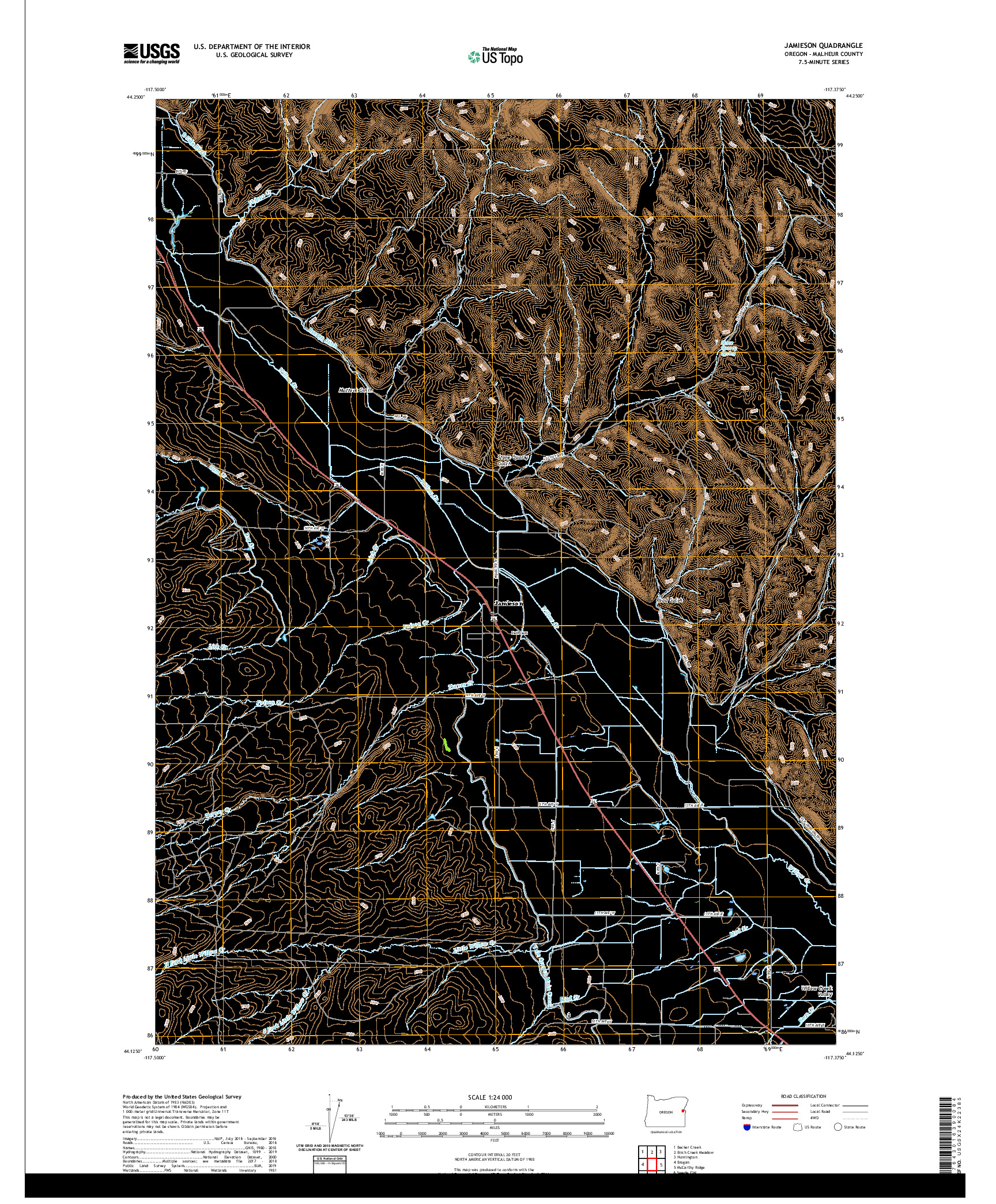 USGS US TOPO 7.5-MINUTE MAP FOR JAMIESON, OR 2020