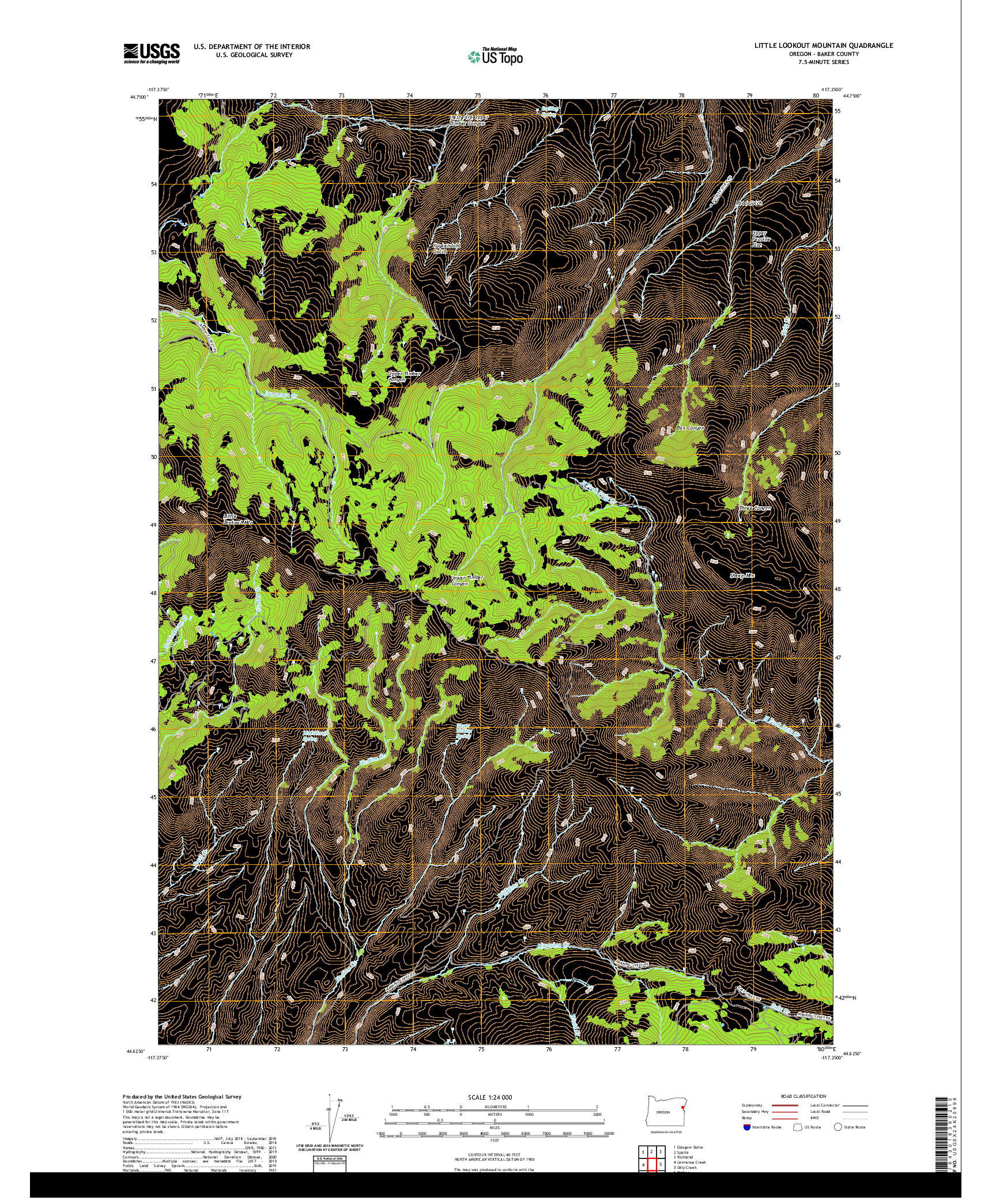 USGS US TOPO 7.5-MINUTE MAP FOR LITTLE LOOKOUT MOUNTAIN, OR 2020