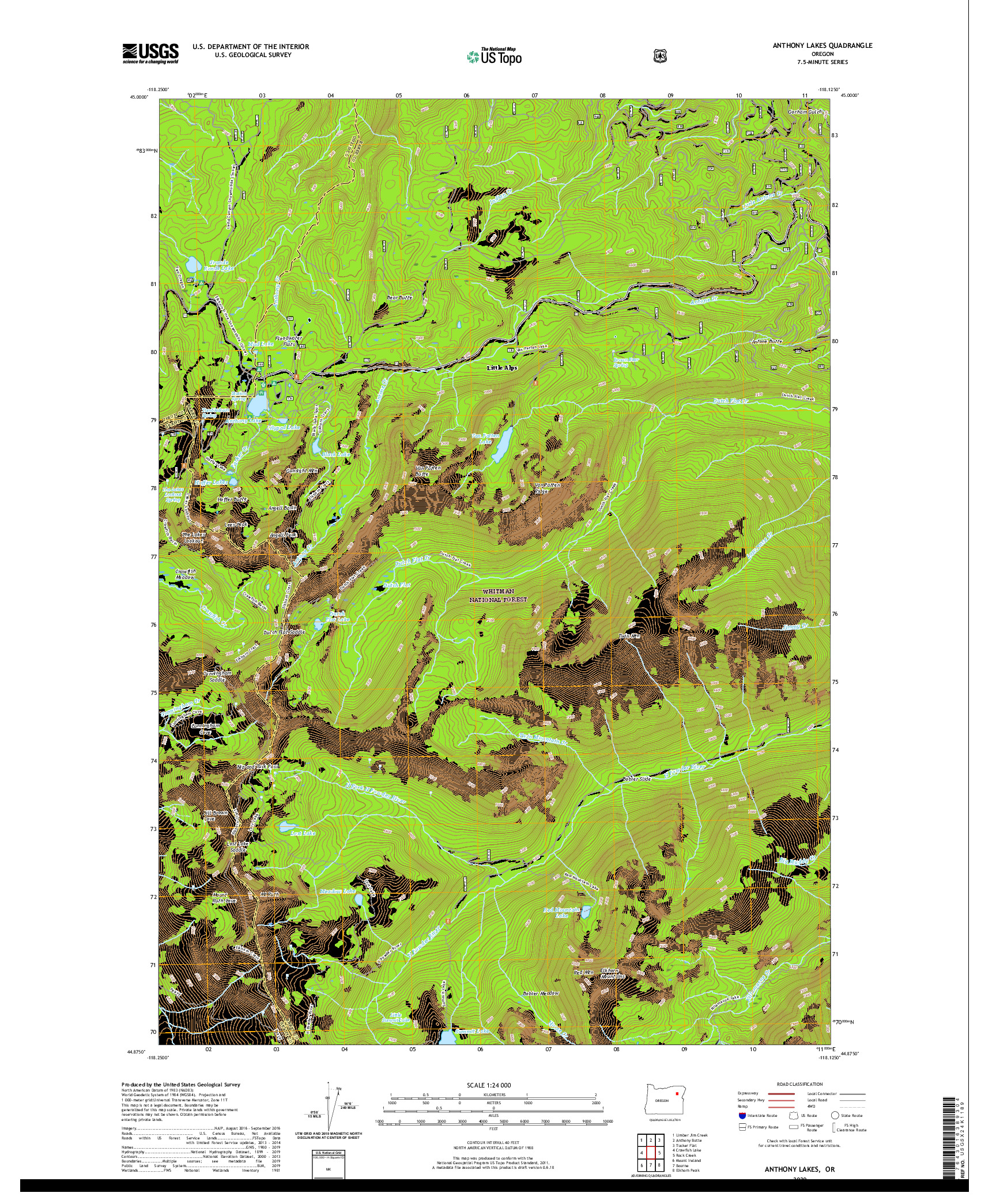 USGS US TOPO 7.5-MINUTE MAP FOR ANTHONY LAKES, OR 2020