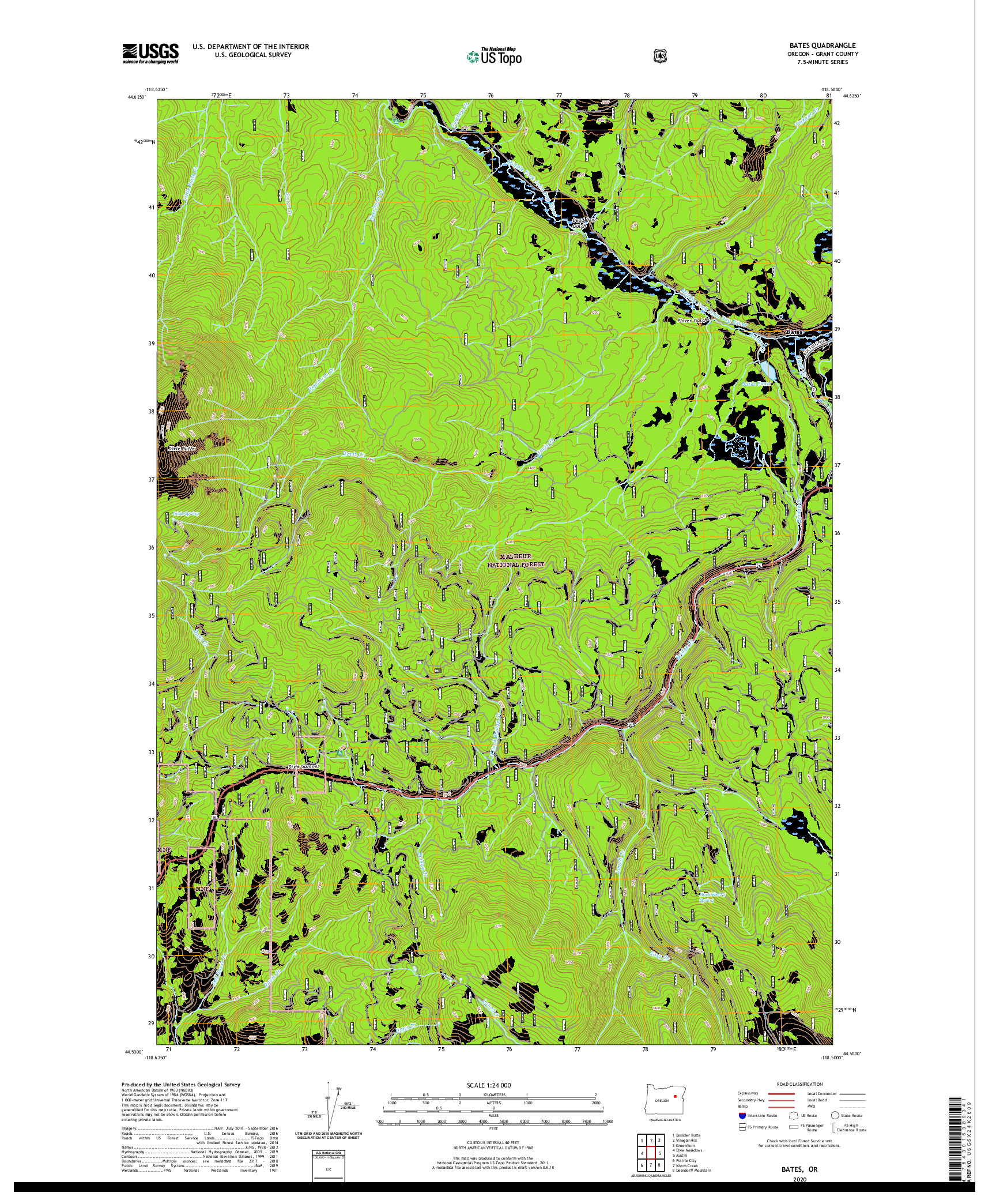 USGS US TOPO 7.5-MINUTE MAP FOR BATES, OR 2020