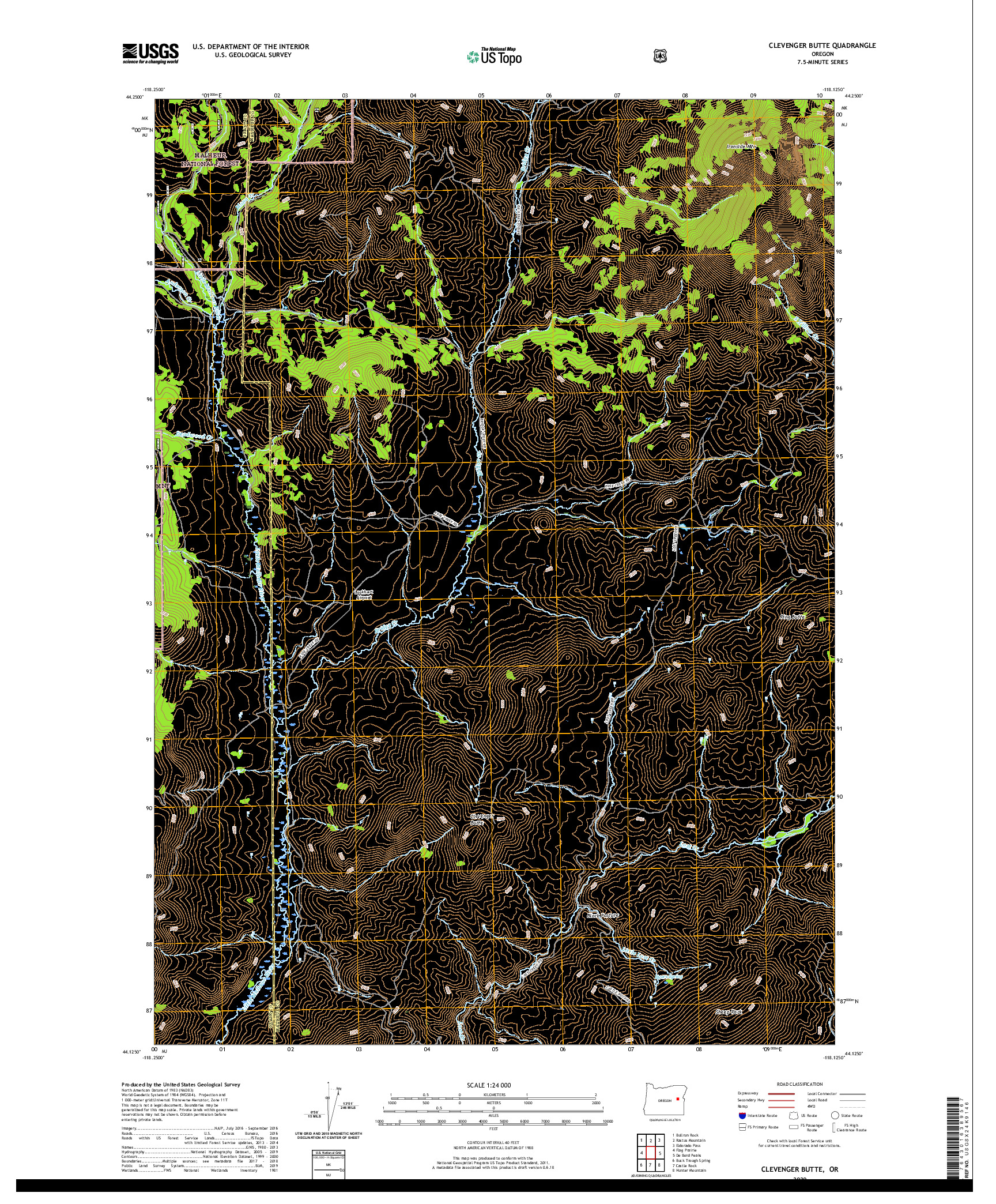 USGS US TOPO 7.5-MINUTE MAP FOR CLEVENGER BUTTE, OR 2020