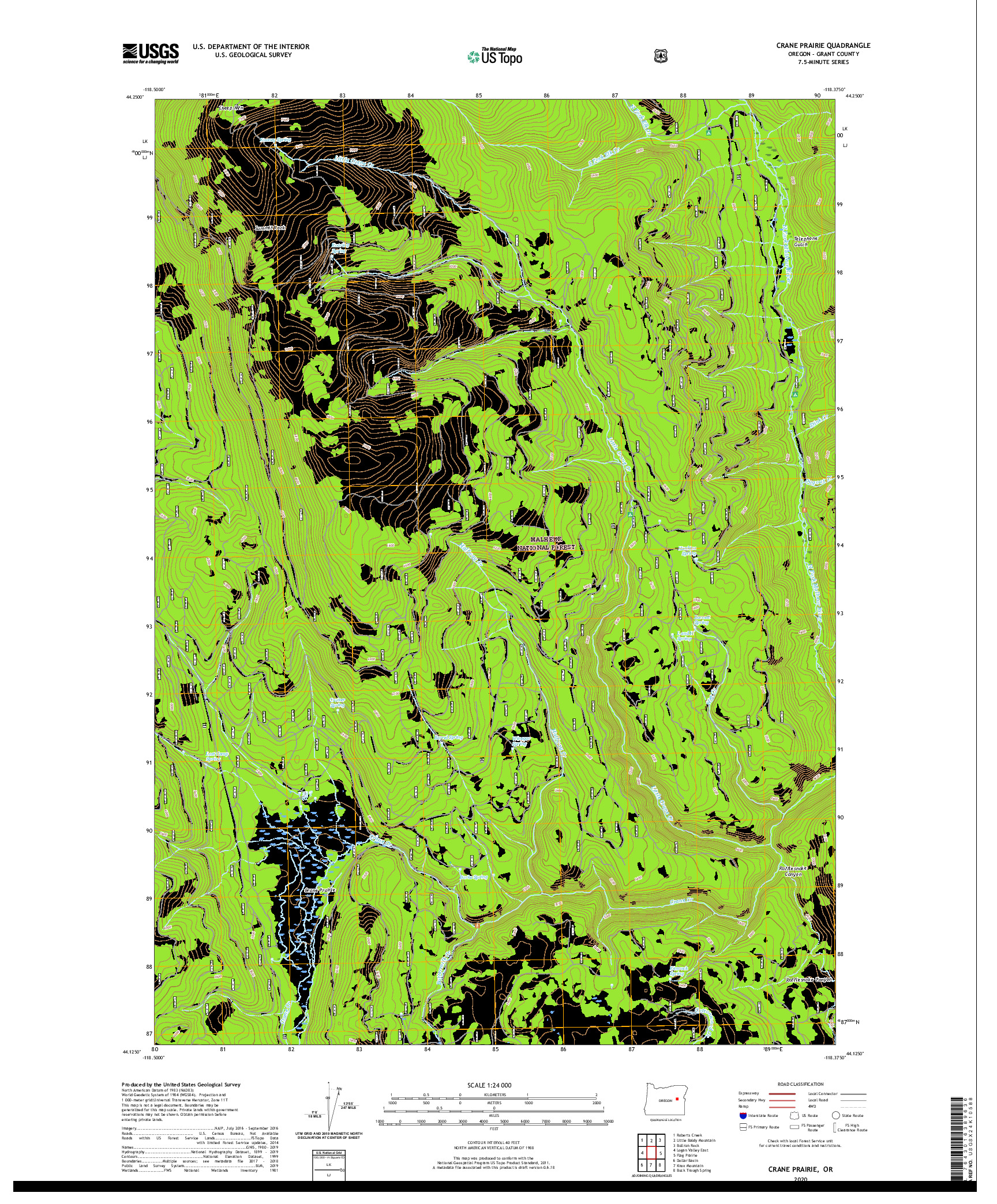 USGS US TOPO 7.5-MINUTE MAP FOR CRANE PRAIRIE, OR 2020