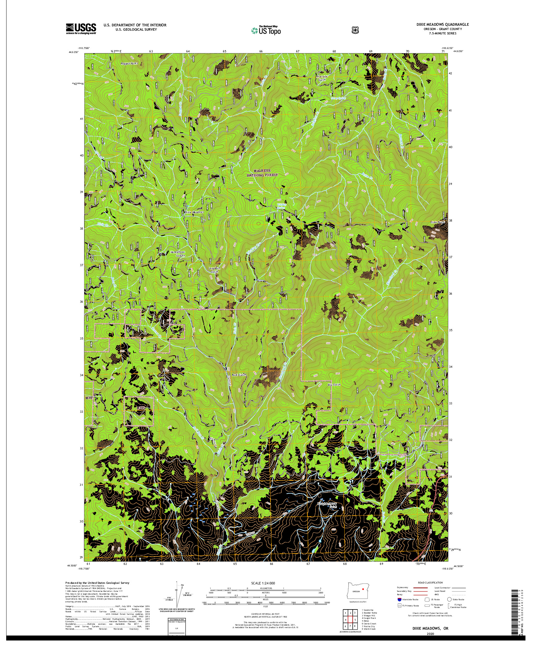 USGS US TOPO 7.5-MINUTE MAP FOR DIXIE MEADOWS, OR 2020