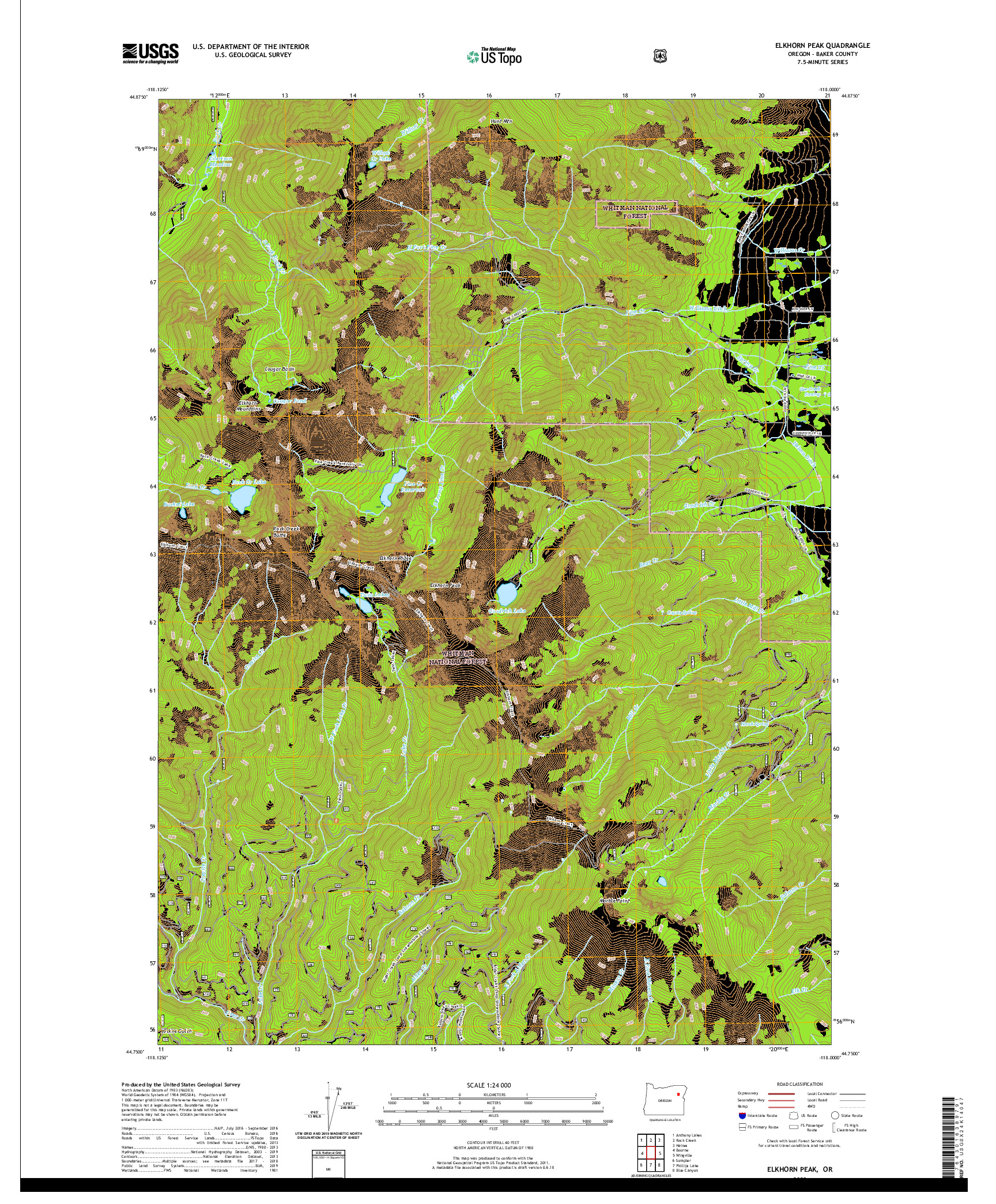 USGS US TOPO 7.5-MINUTE MAP FOR ELKHORN PEAK, OR 2020