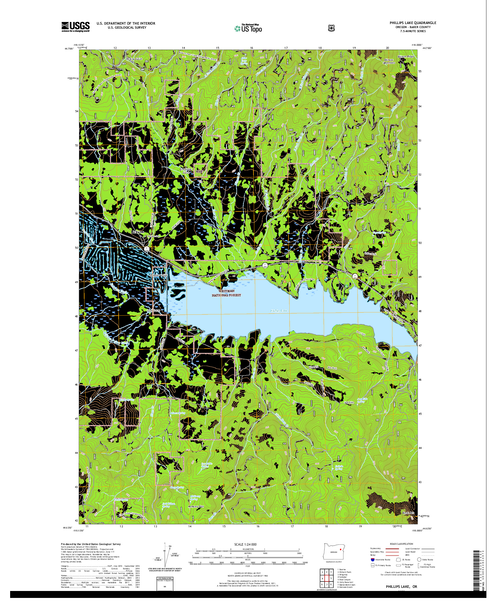 USGS US TOPO 7.5-MINUTE MAP FOR PHILLIPS LAKE, OR 2020