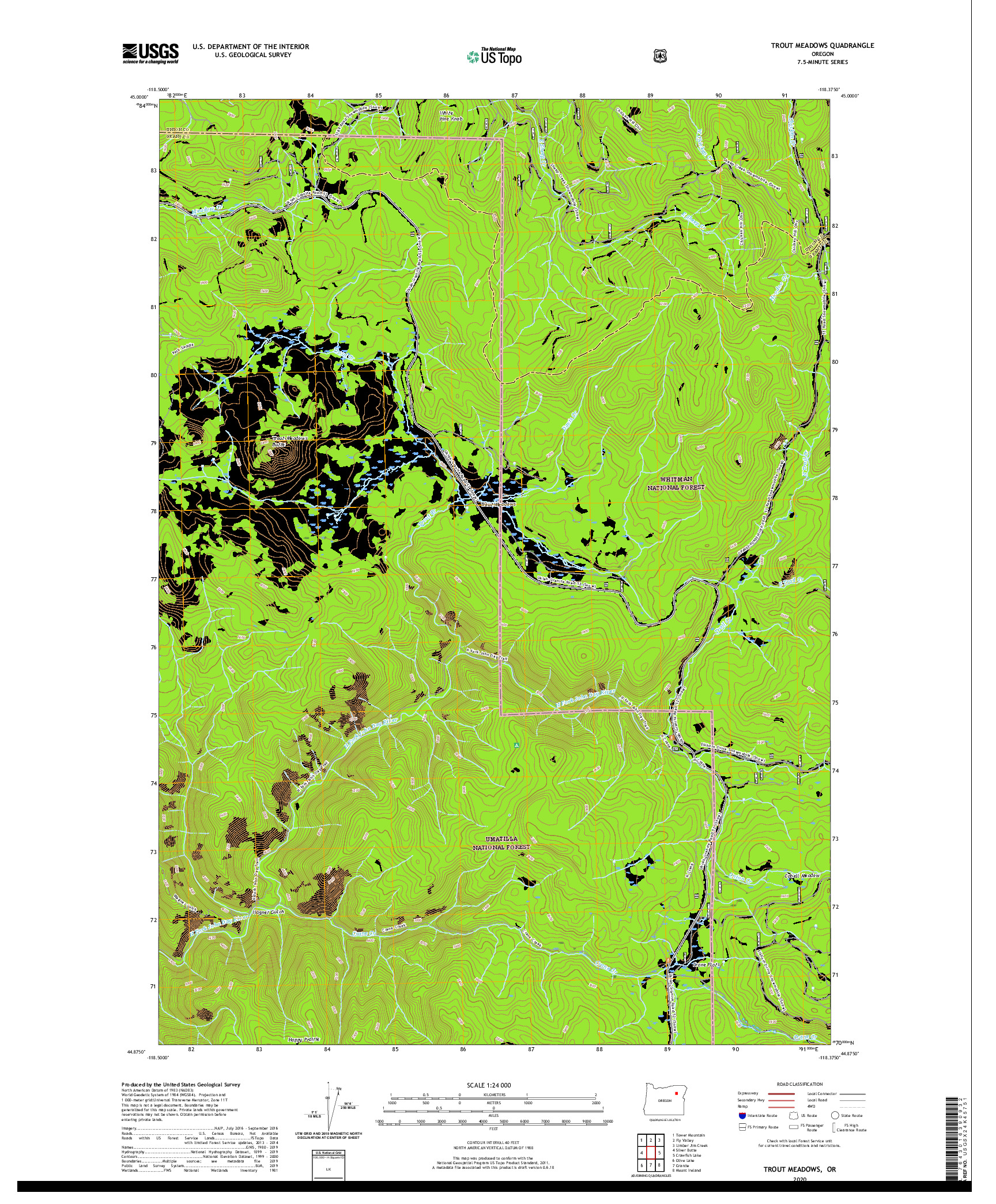 USGS US TOPO 7.5-MINUTE MAP FOR TROUT MEADOWS, OR 2020