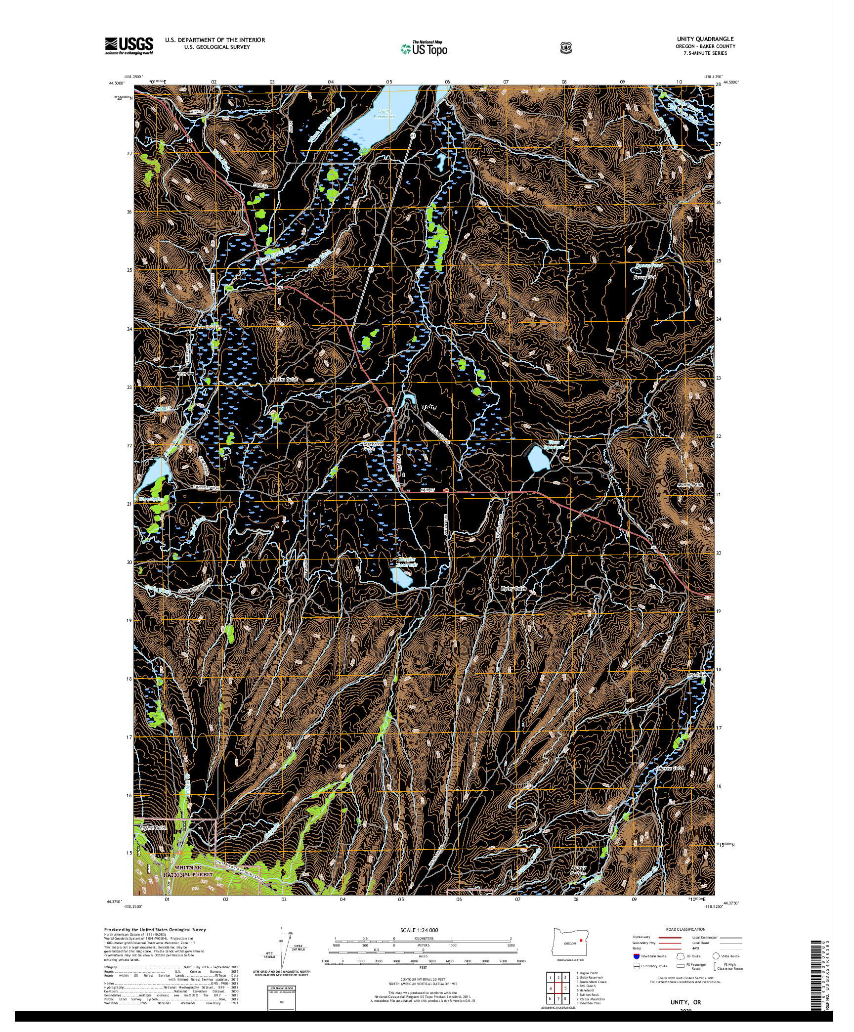 USGS US TOPO 7.5-MINUTE MAP FOR UNITY, OR 2020