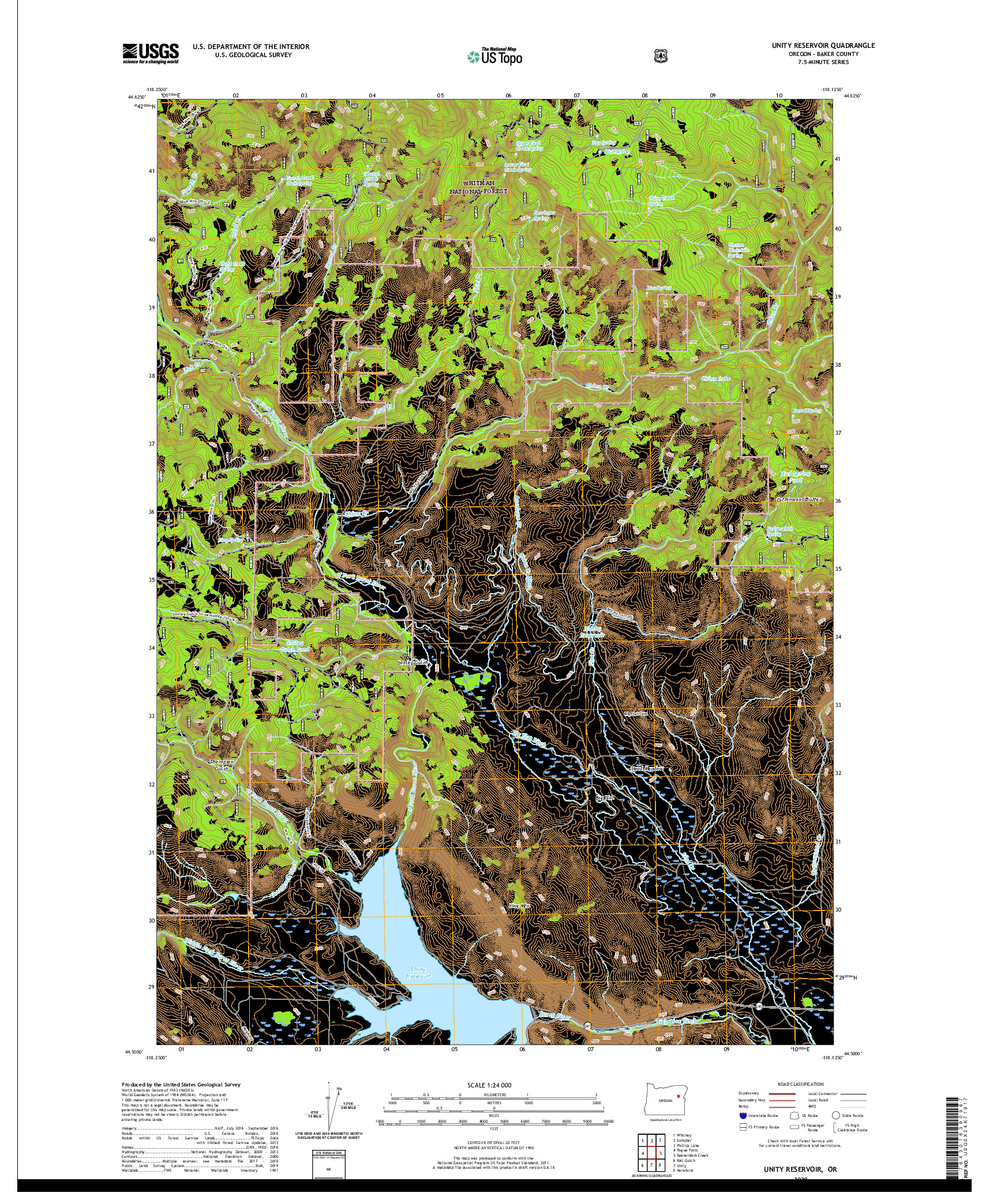 USGS US TOPO 7.5-MINUTE MAP FOR UNITY RESERVOIR, OR 2020