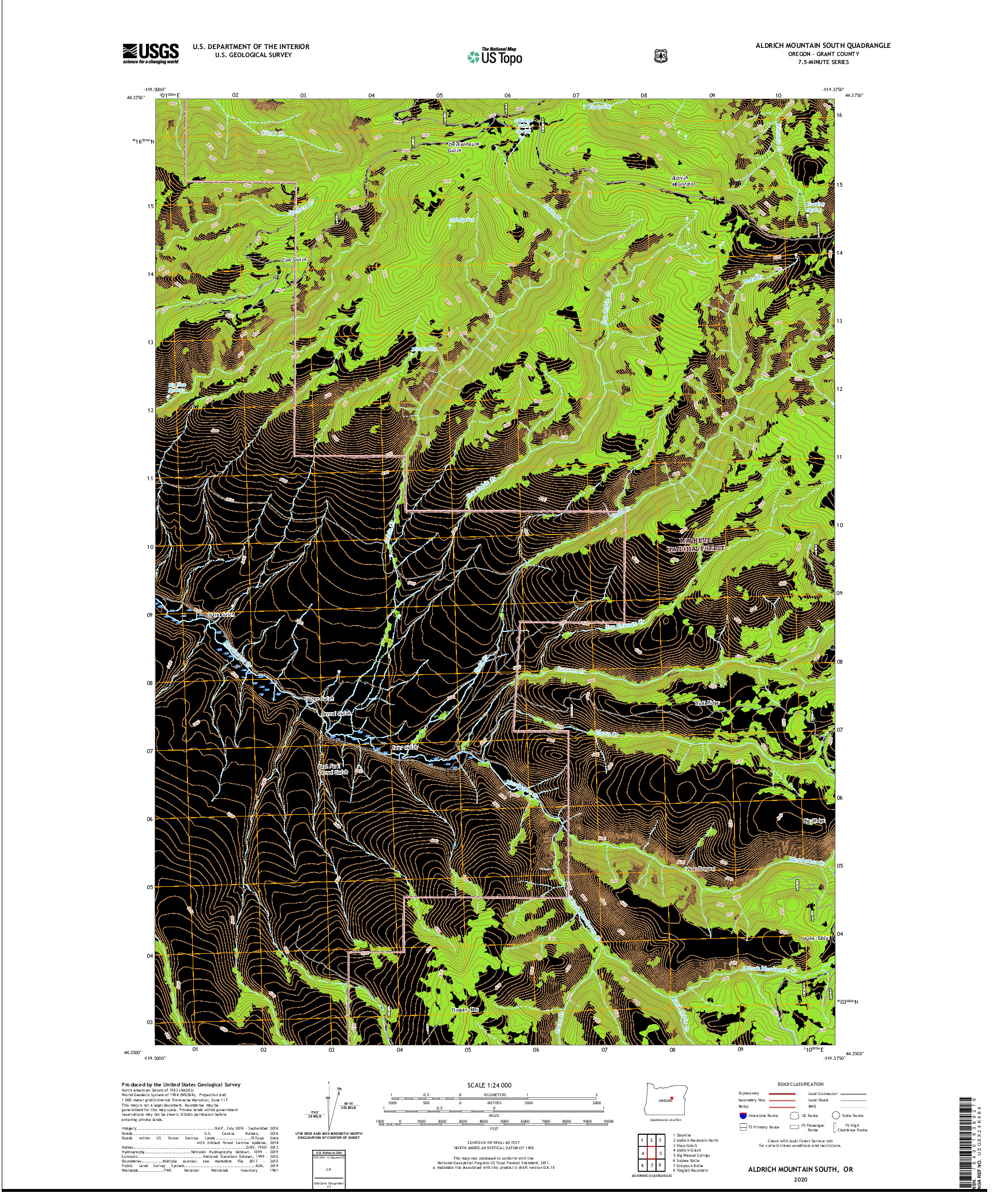USGS US TOPO 7.5-MINUTE MAP FOR ALDRICH MOUNTAIN SOUTH, OR 2020