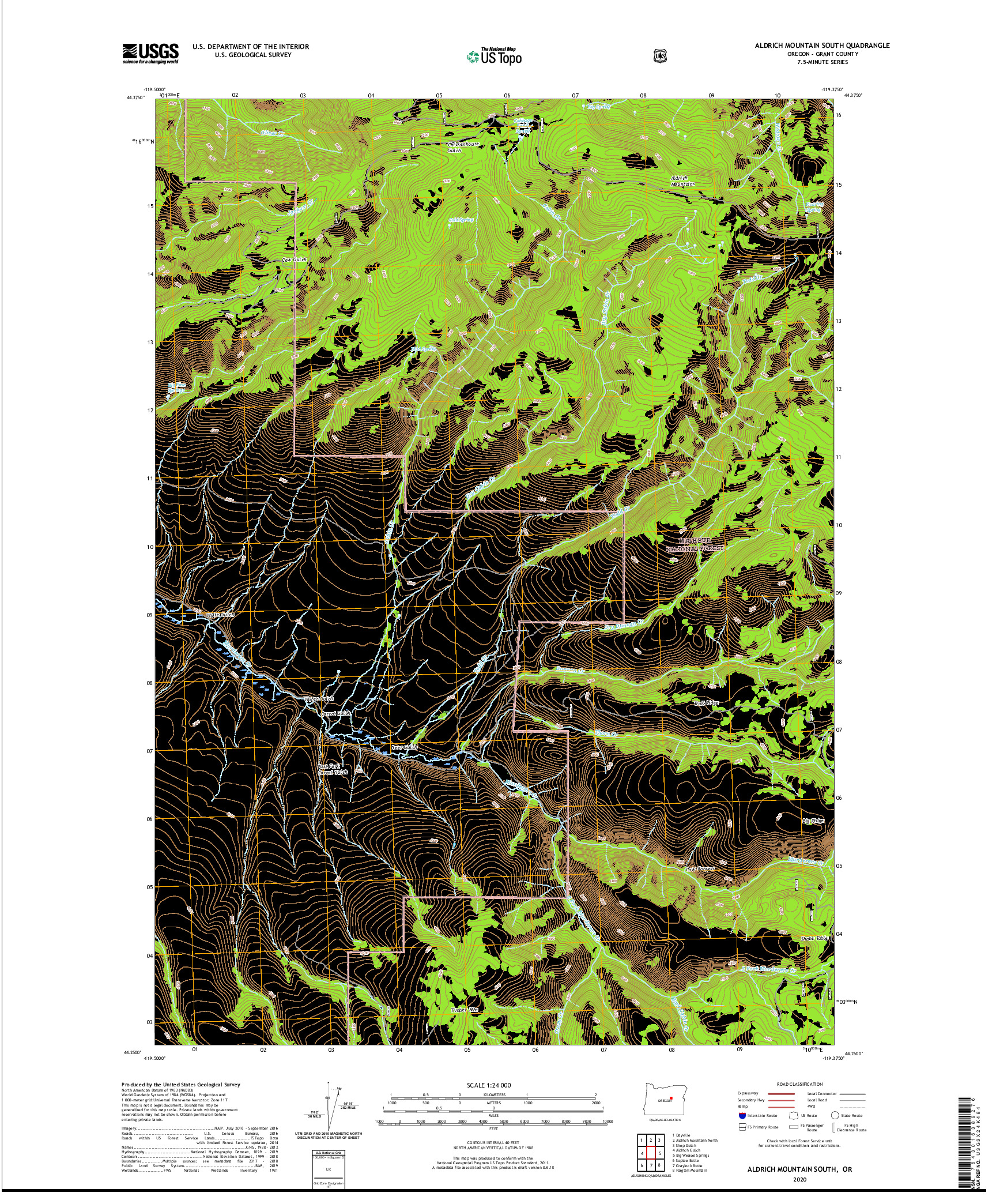 USGS US TOPO 7.5-MINUTE MAP FOR ALDRICH MOUNTAIN SOUTH, OR 2020