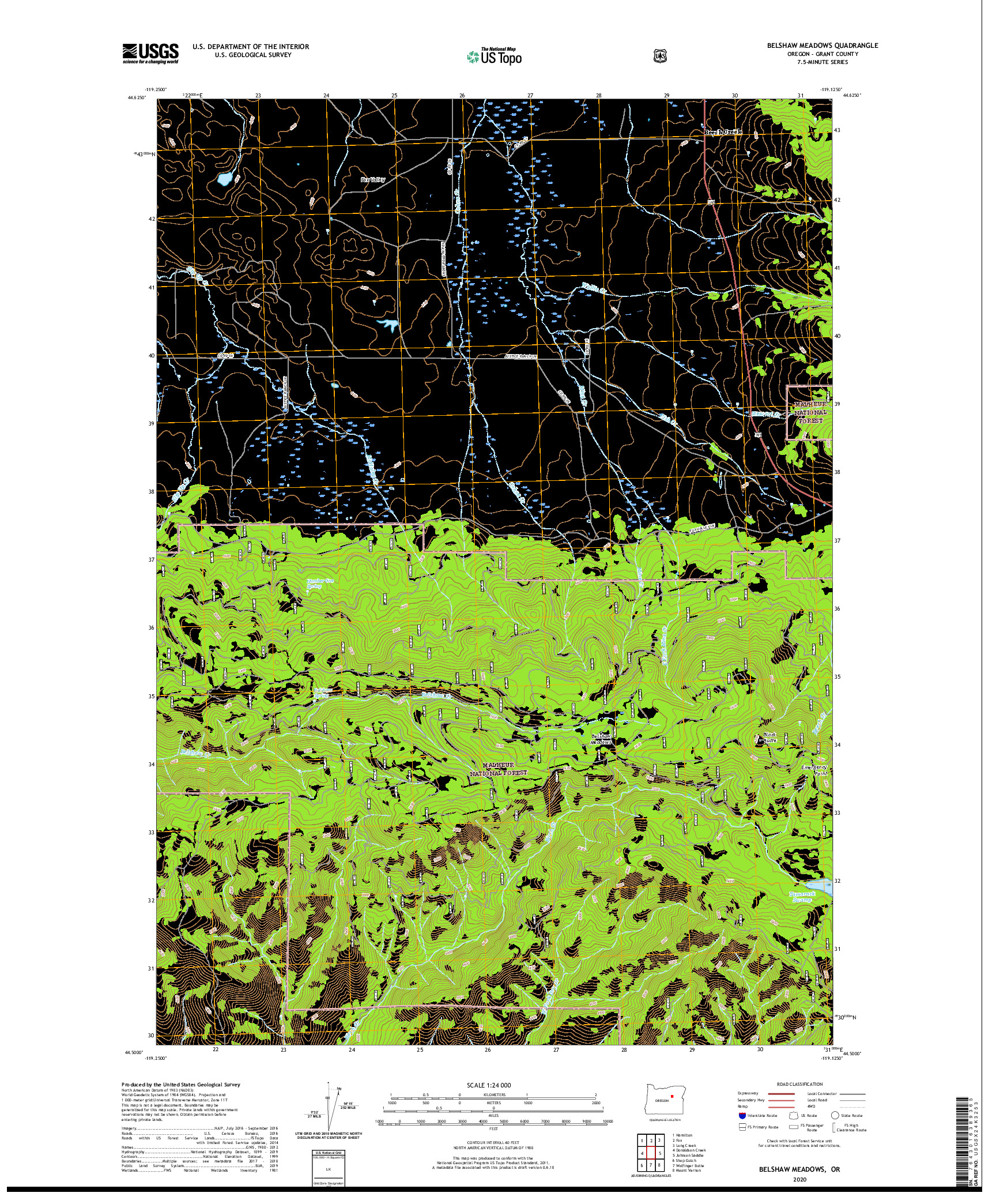 USGS US TOPO 7.5-MINUTE MAP FOR BELSHAW MEADOWS, OR 2020