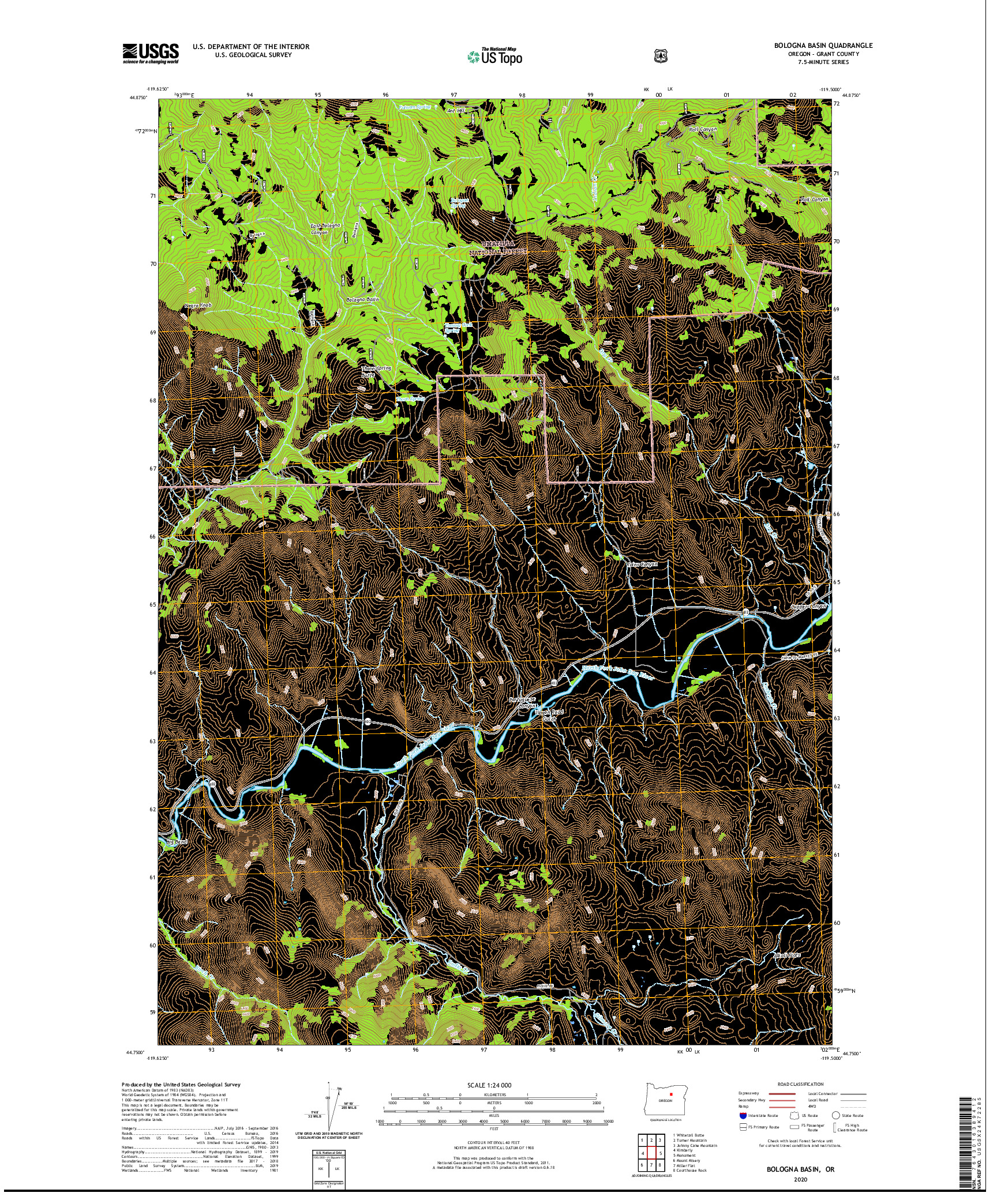 USGS US TOPO 7.5-MINUTE MAP FOR BOLOGNA BASIN, OR 2020