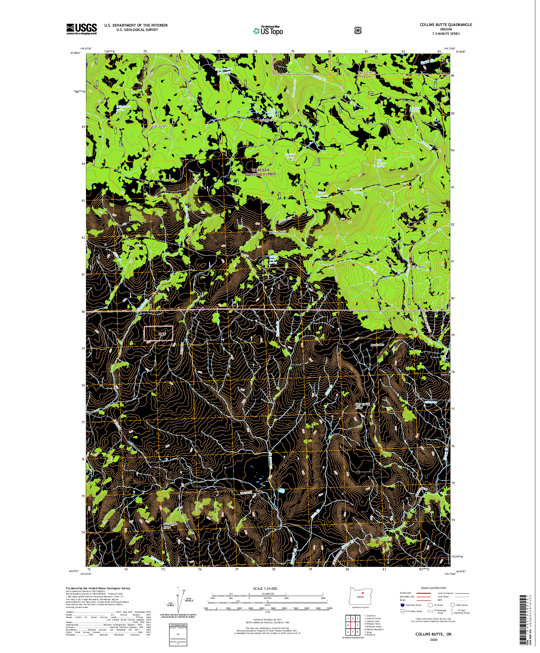 USGS US TOPO 7.5-MINUTE MAP FOR COLLINS BUTTE, OR 2020