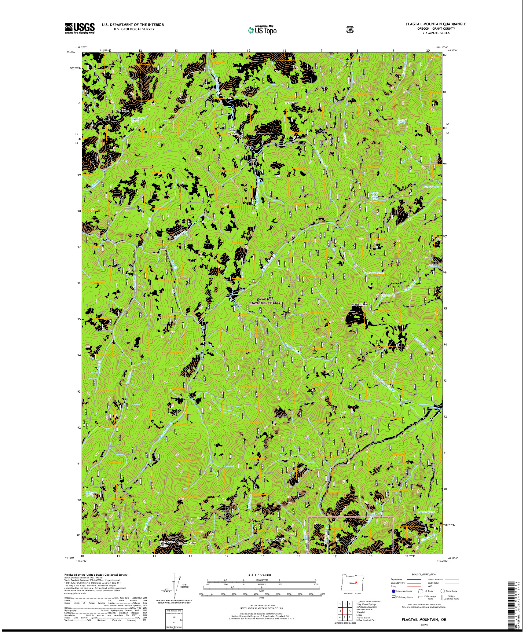USGS US TOPO 7.5-MINUTE MAP FOR FLAGTAIL MOUNTAIN, OR 2020