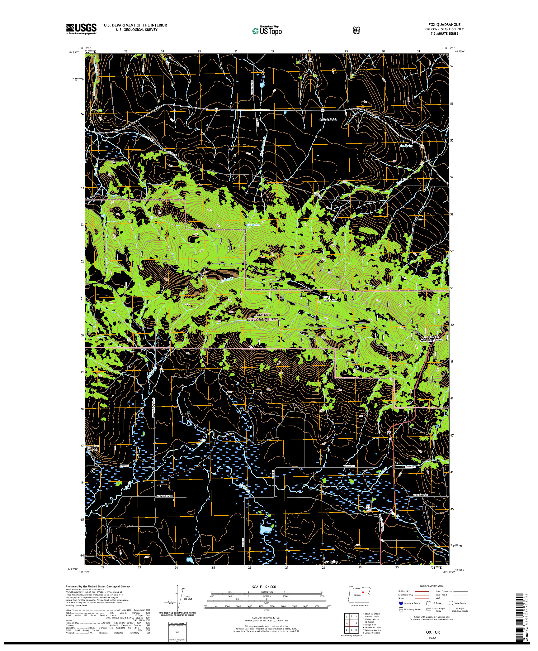 USGS US TOPO 7.5-MINUTE MAP FOR FOX, OR 2020