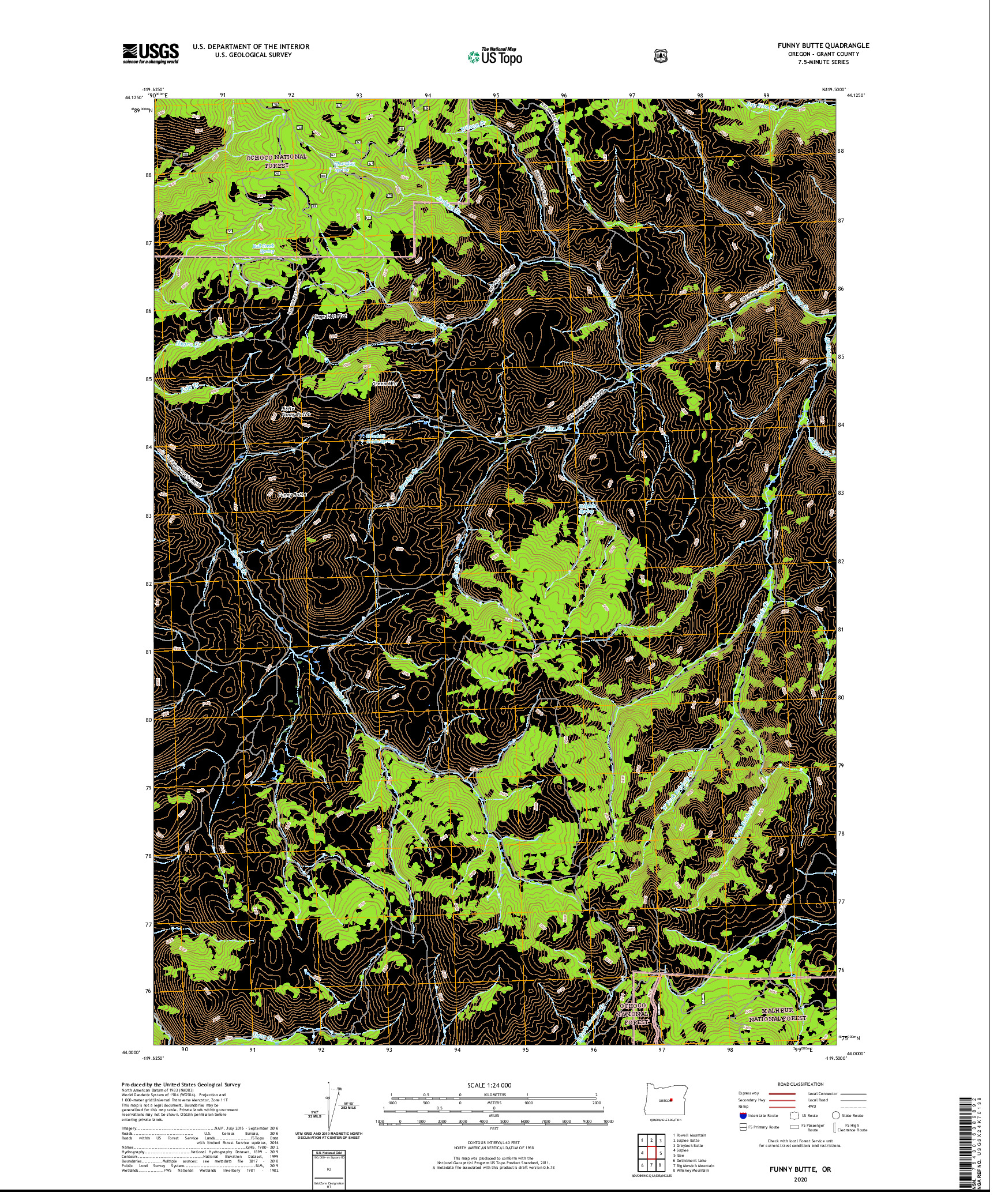 USGS US TOPO 7.5-MINUTE MAP FOR FUNNY BUTTE, OR 2020